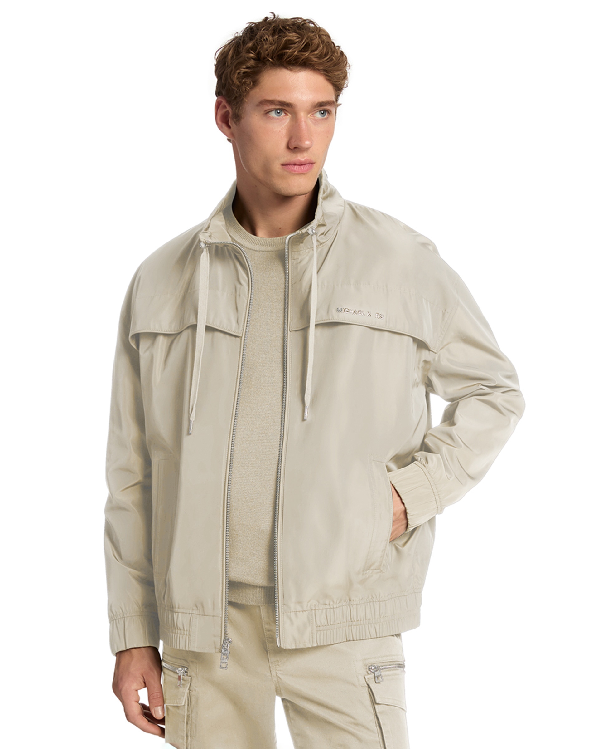 Blusão Windbreaker de Nylon Bege-1