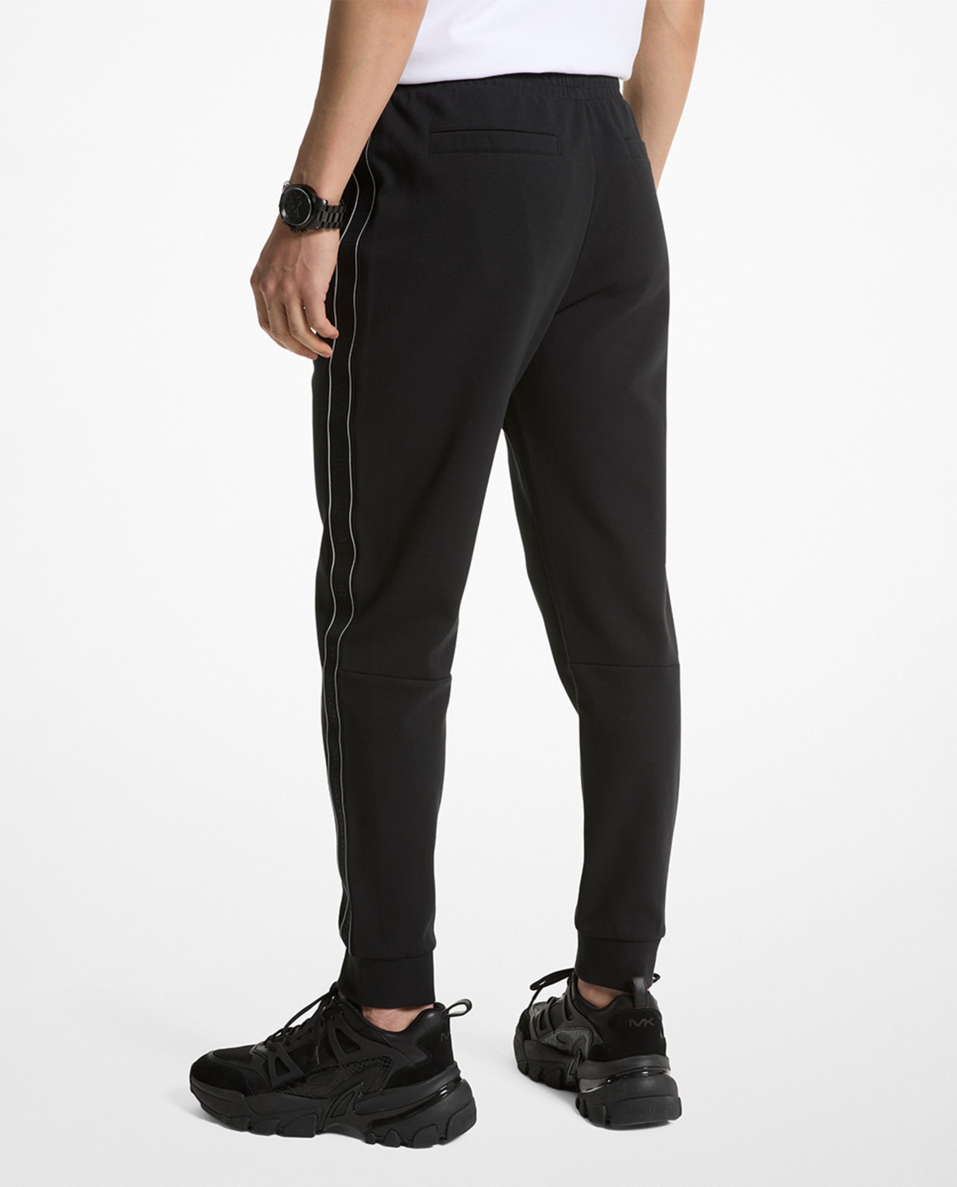Joggers com Fita de Logótipos e em Mistura de Algodão Preto-2