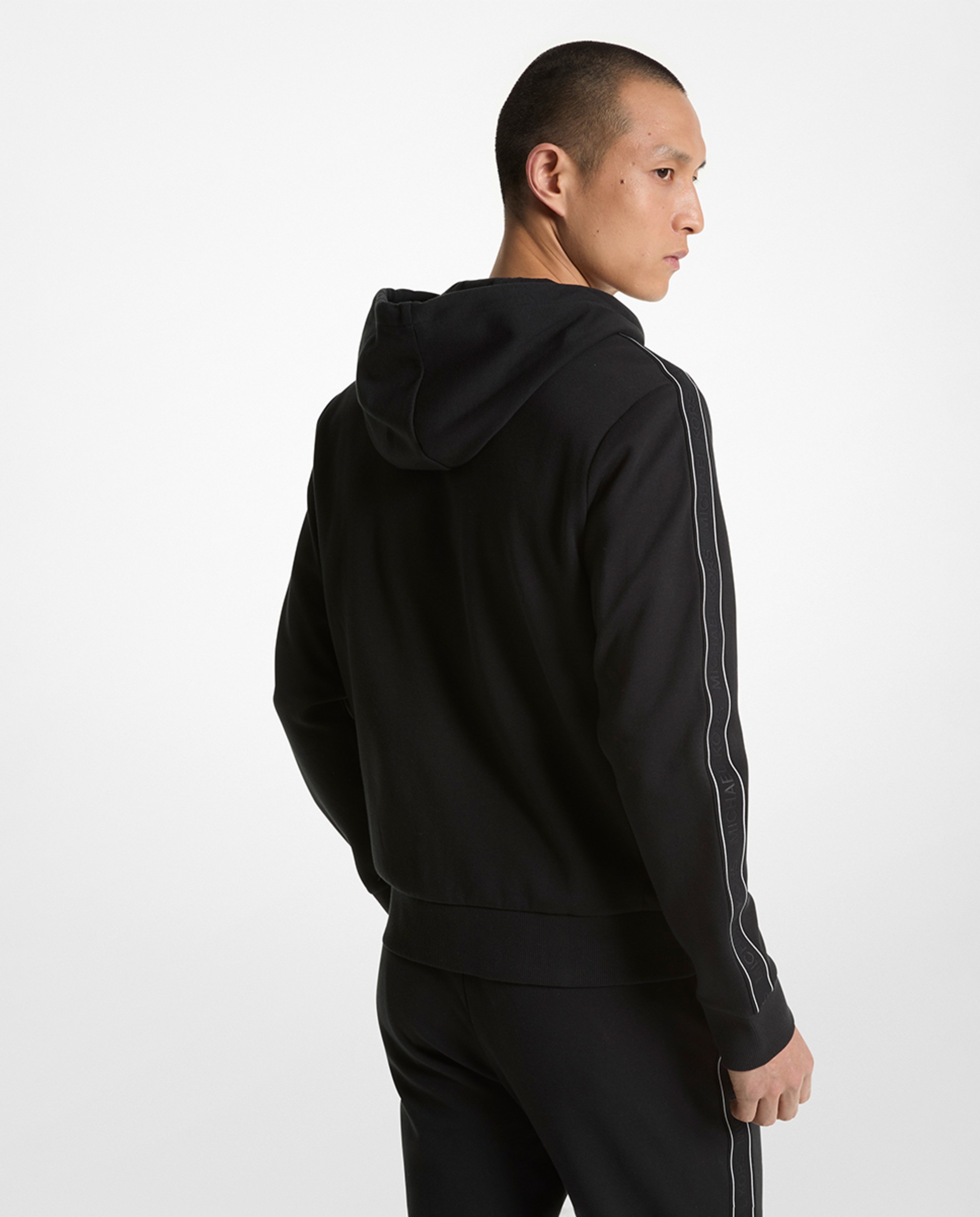 Sweatshirt em Mistura de Algodão com Capuz, Fecho de Correr Completo e Rebordo Decorativo Lateral com Logótipos Preto-2