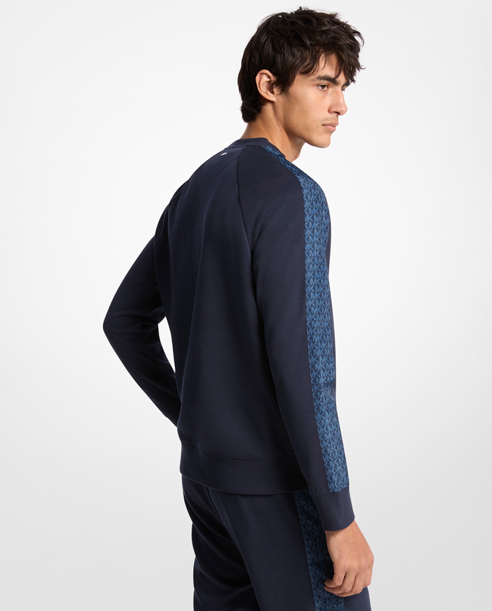 Sweatshirt com Rebordo Decorativo Lateral nas Mangas com Logótipos Azul-marinho-2