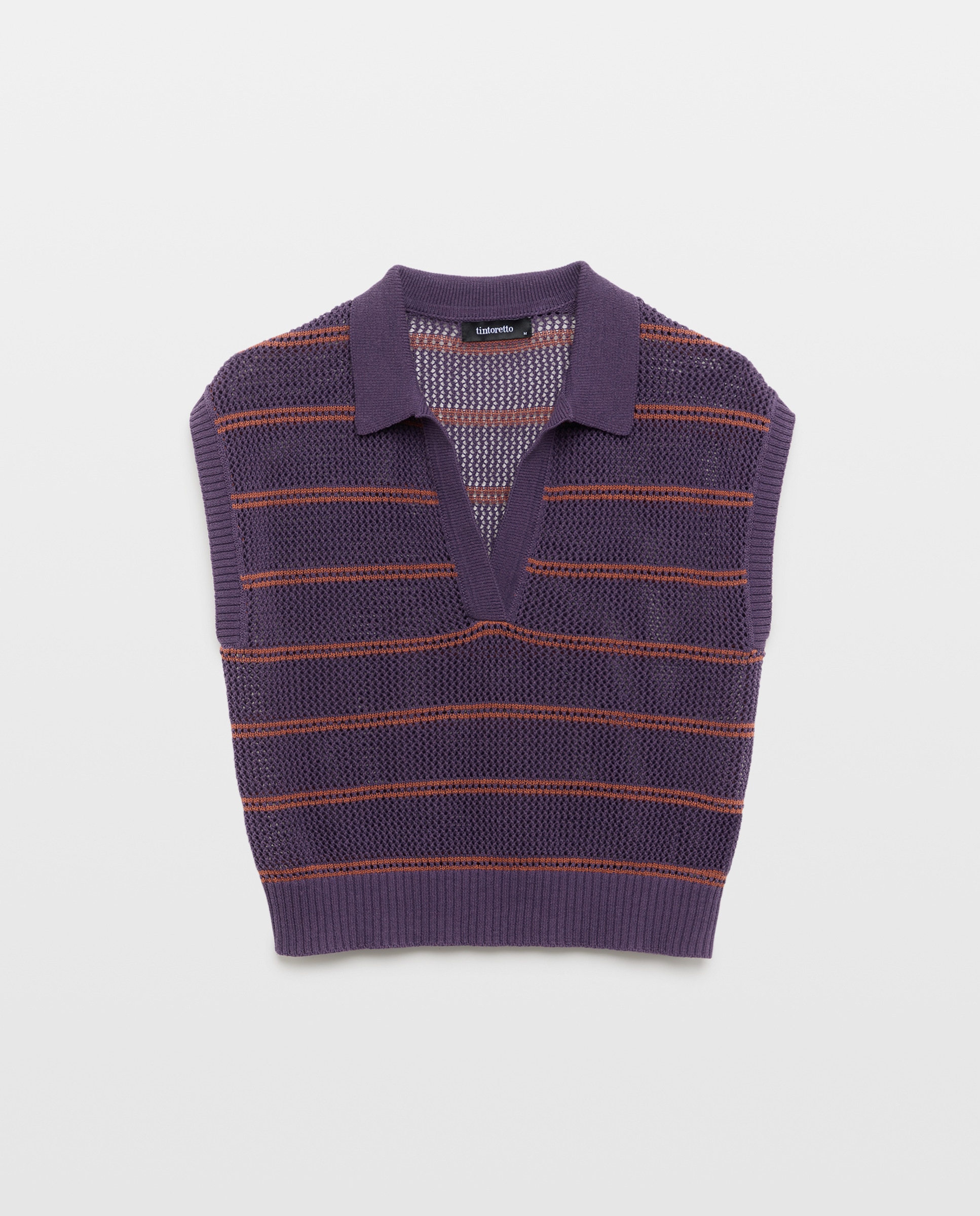 Imagem 0 de Camisola de Malha às Riscas com Manga Curta e Colarinho de Polo