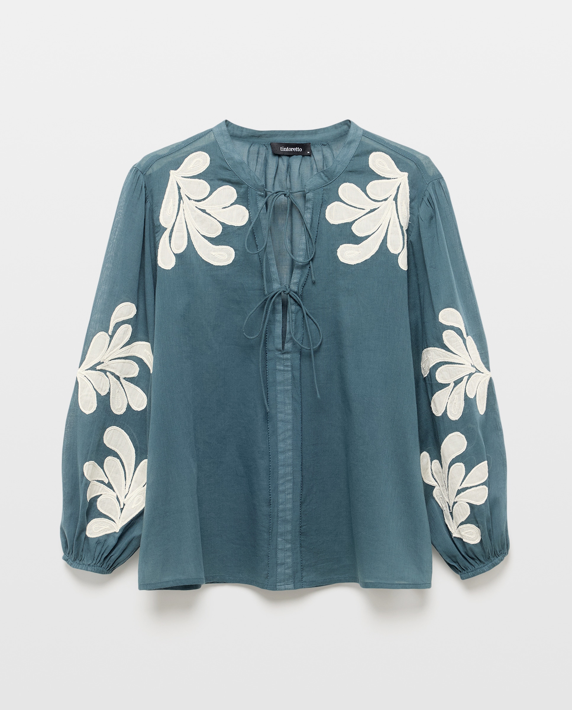 Blusa com Bordados nas Mangas Verde Pato-5