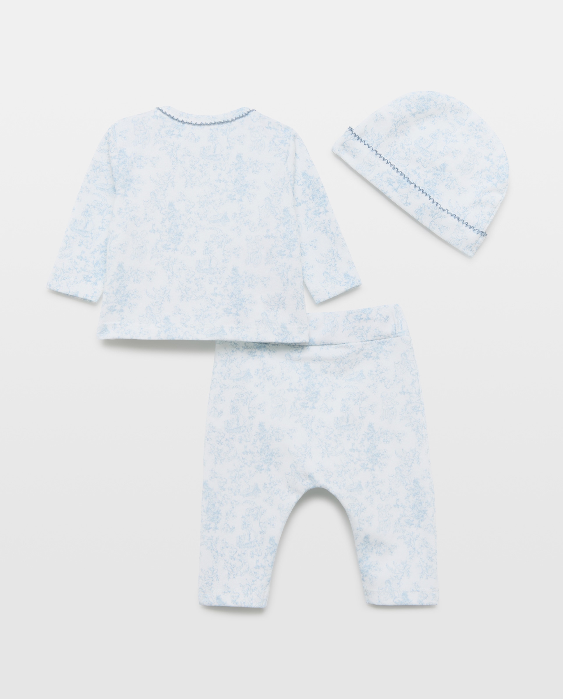 Conjunto de 3 Peças de Bebé: Camisola de Manga Comprida com Polainas sem Pés e Gorro Azul-2