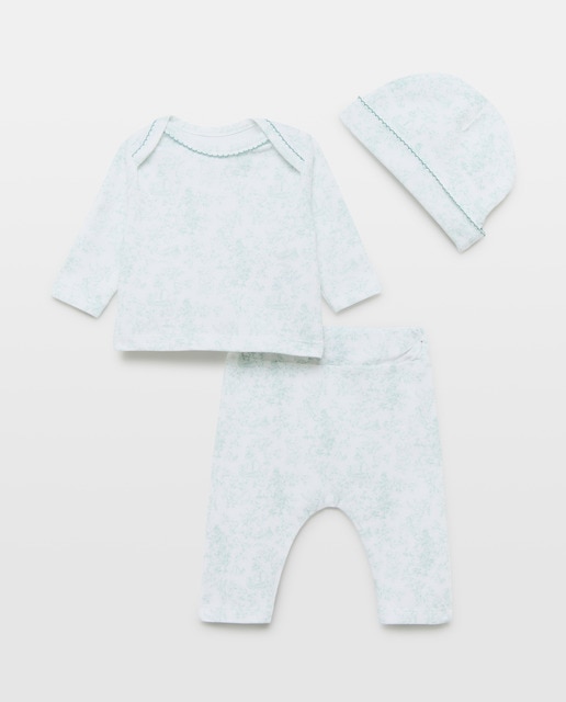 Imagen 0 de Conjunto 3 piezas camiseta manga larga con polaina sin pies y gorro de bebé