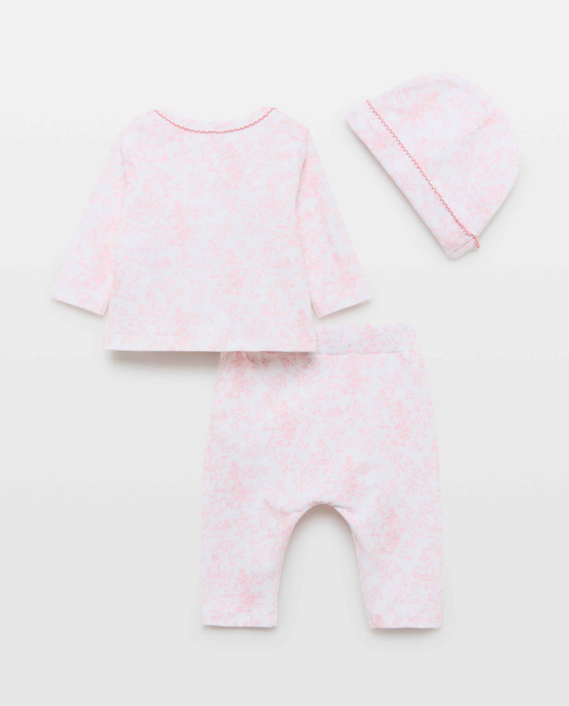 Conjunto de 3 Peças de Bebé: Camisola de Manga Comprida com Polainas sem Pés e Gorro Rosa-2
