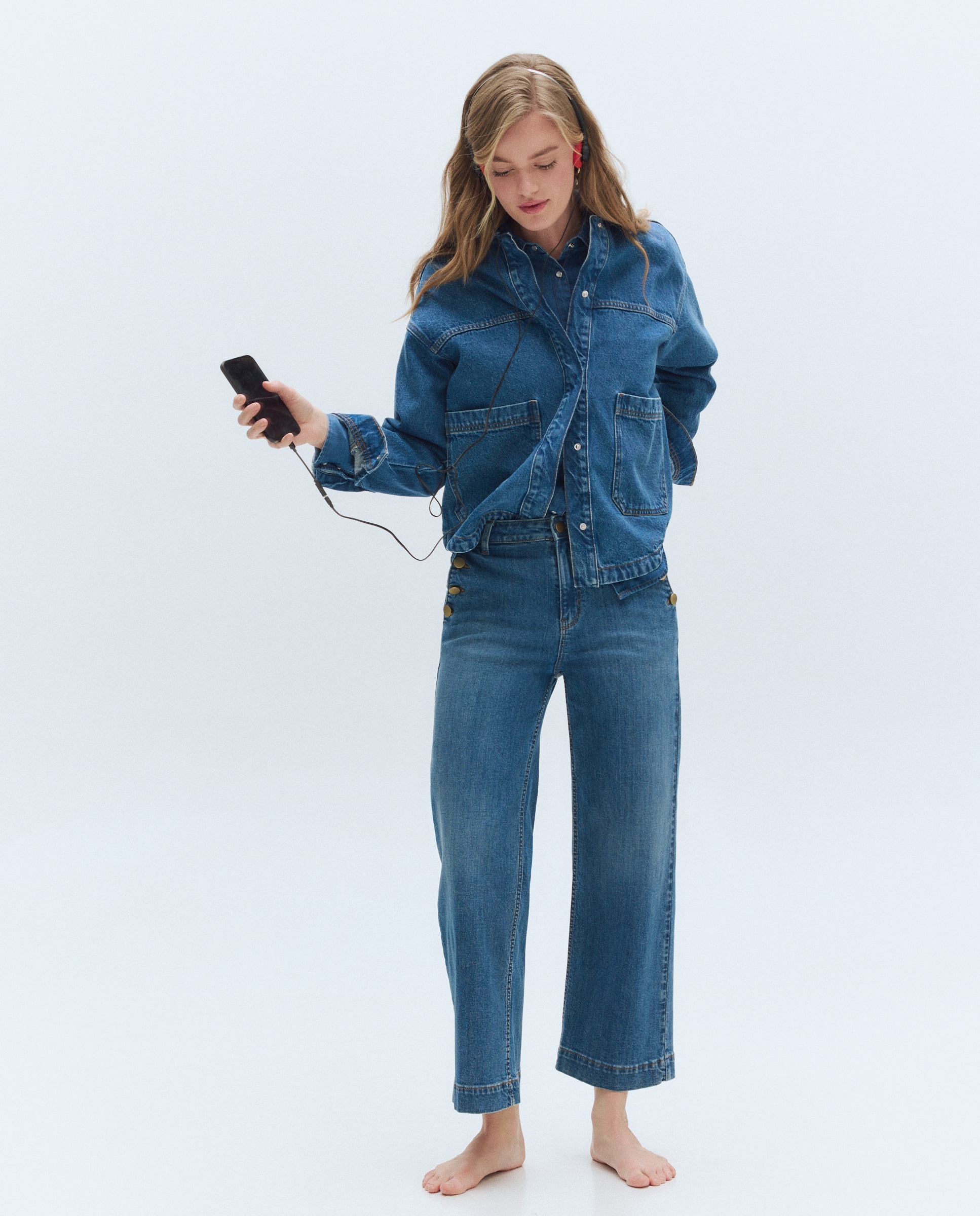Pantalón denim de mujer crop culotte abotonado - Easy Wear - Indigo Indigo-2