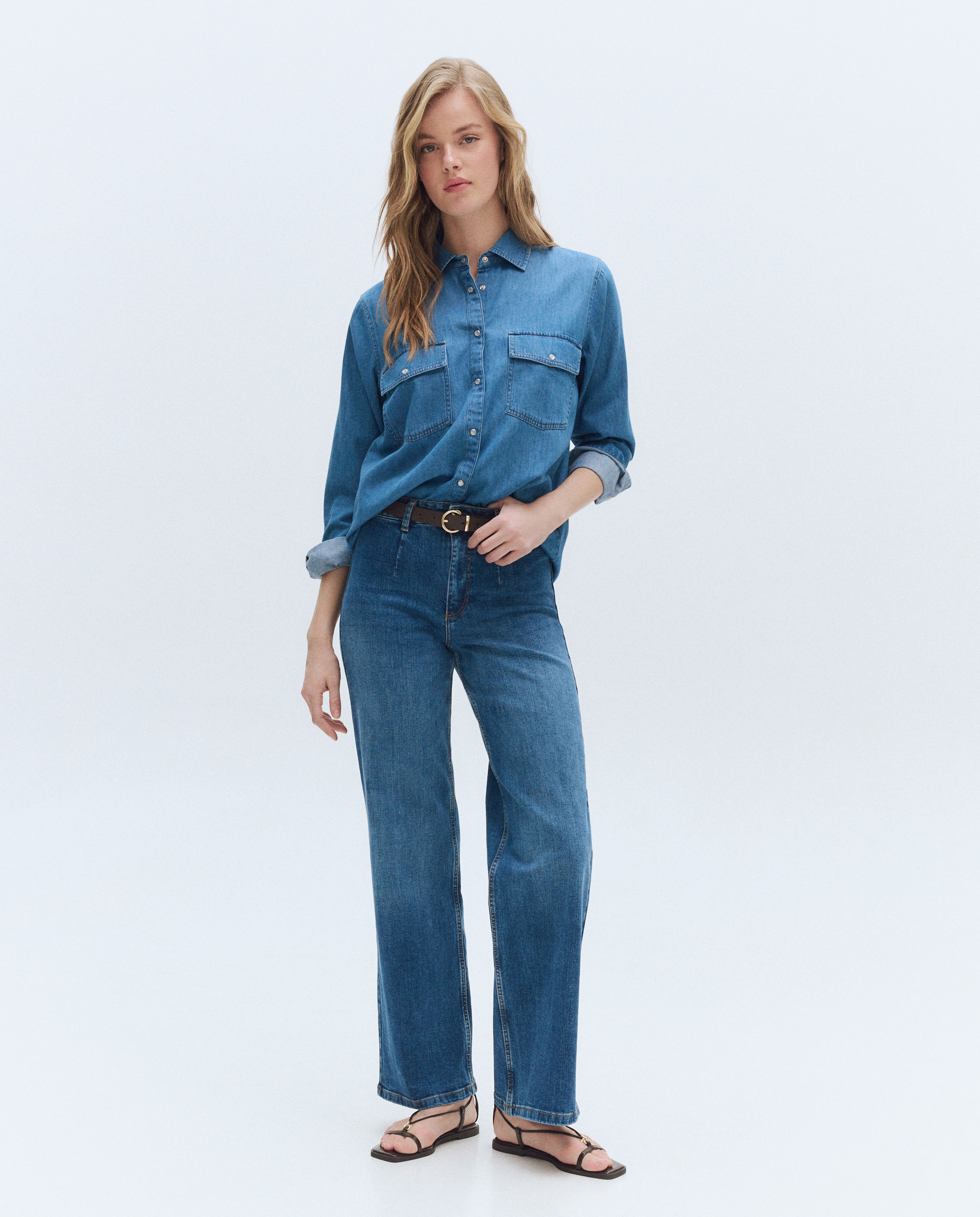 Jeans Wideleg com Cinto Azul-2