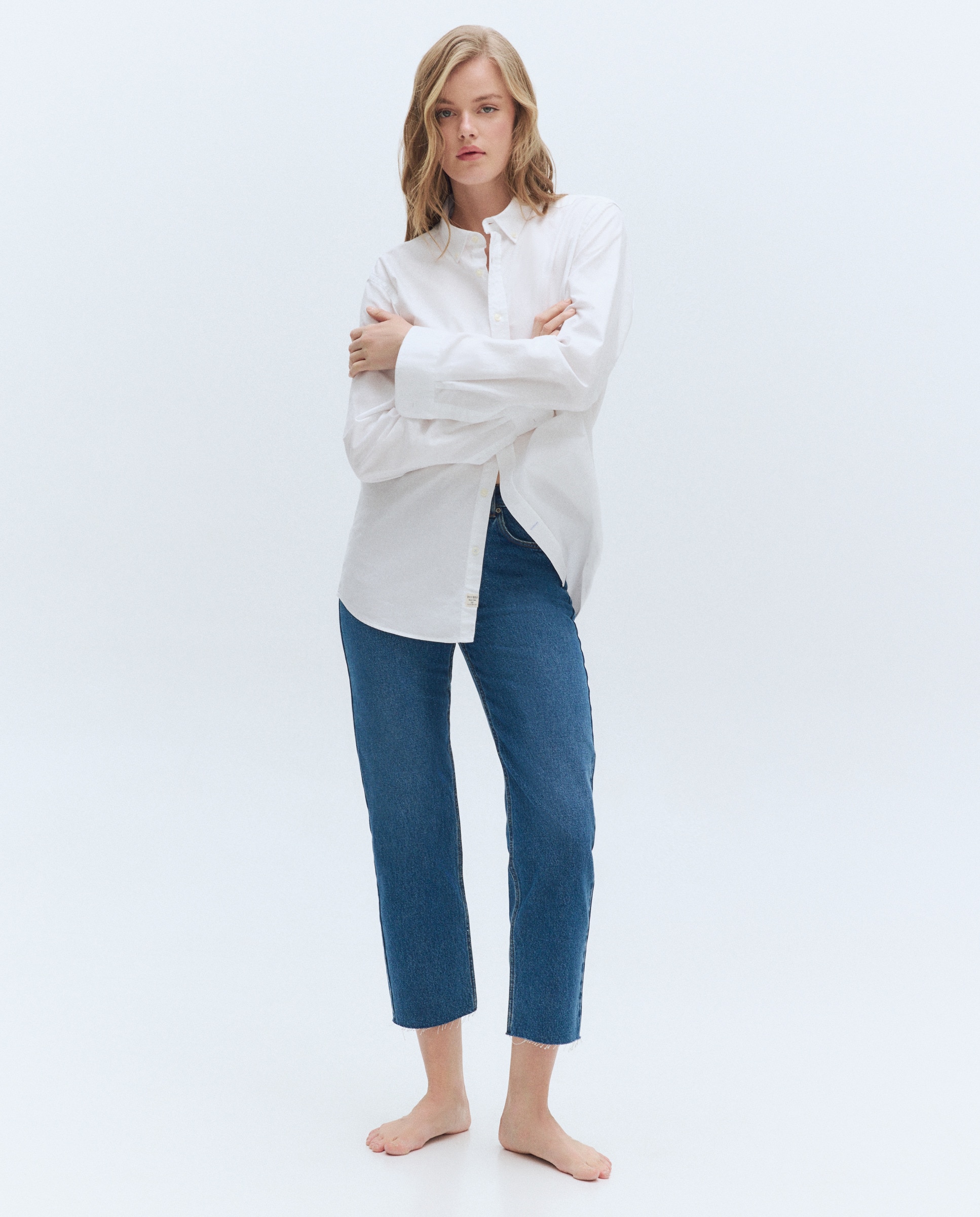 Jeans Straight Cropped com Cintura Subida Índigo-2