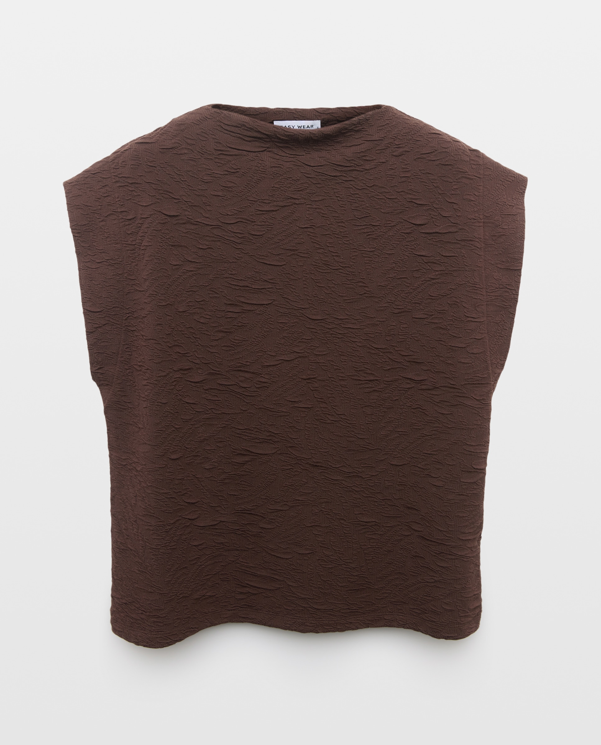 T-shirt sem Mangas em Tecido com Estrutura Castanho-4