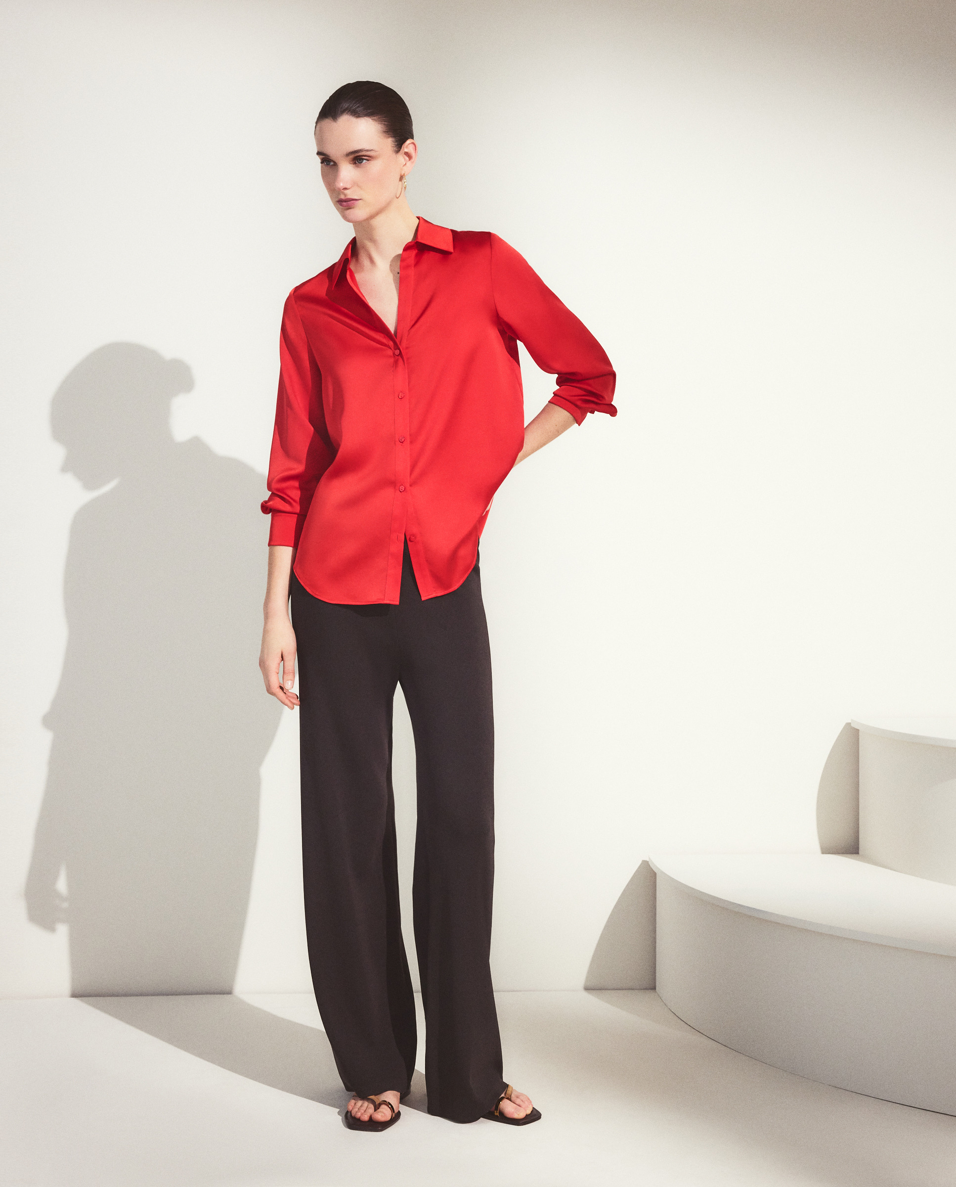 Blusa de Cetim Lisa com Manga Comprida 600 Vermelho-1