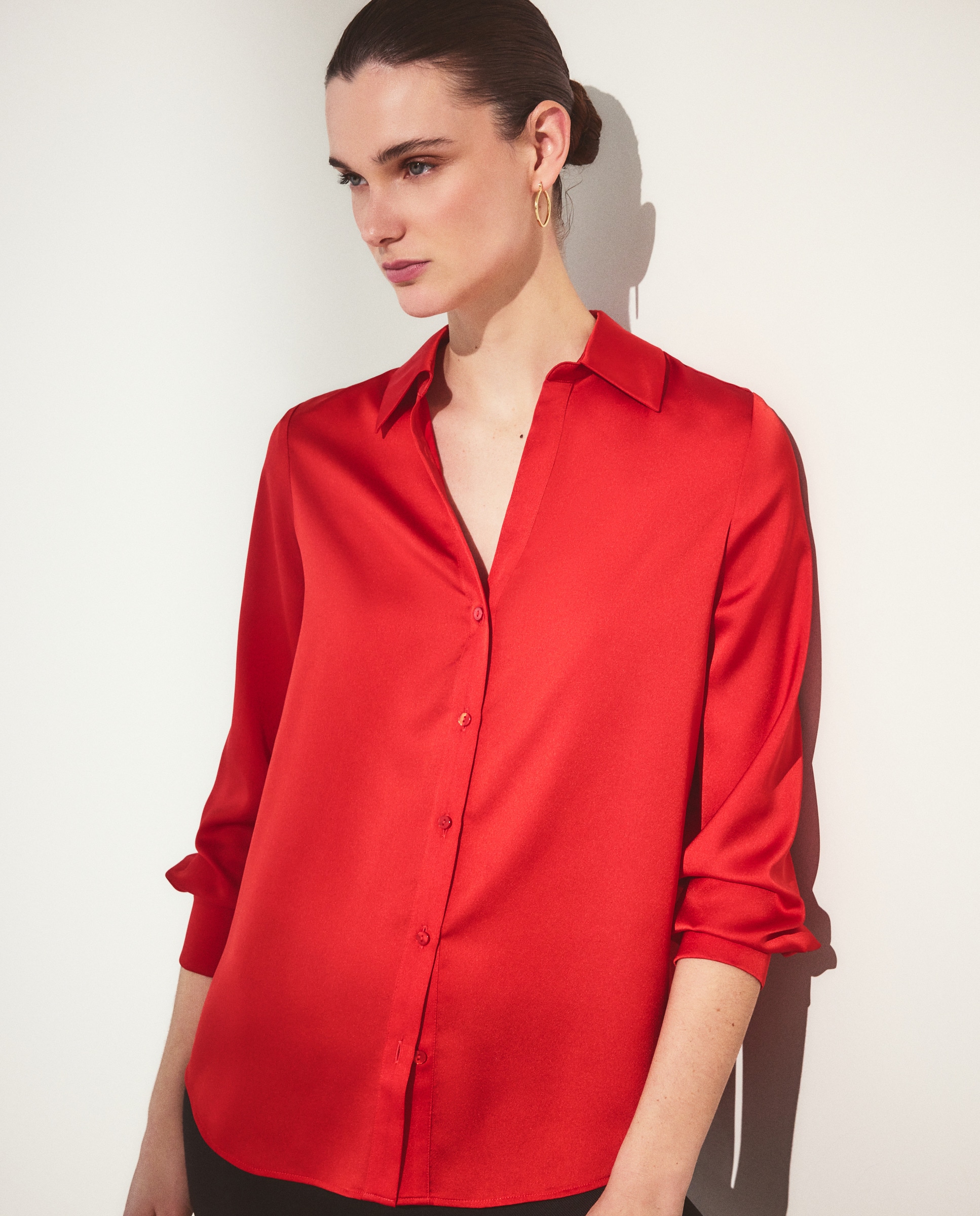 Blusa de Cetim Lisa com Manga Comprida 600 Vermelho-2