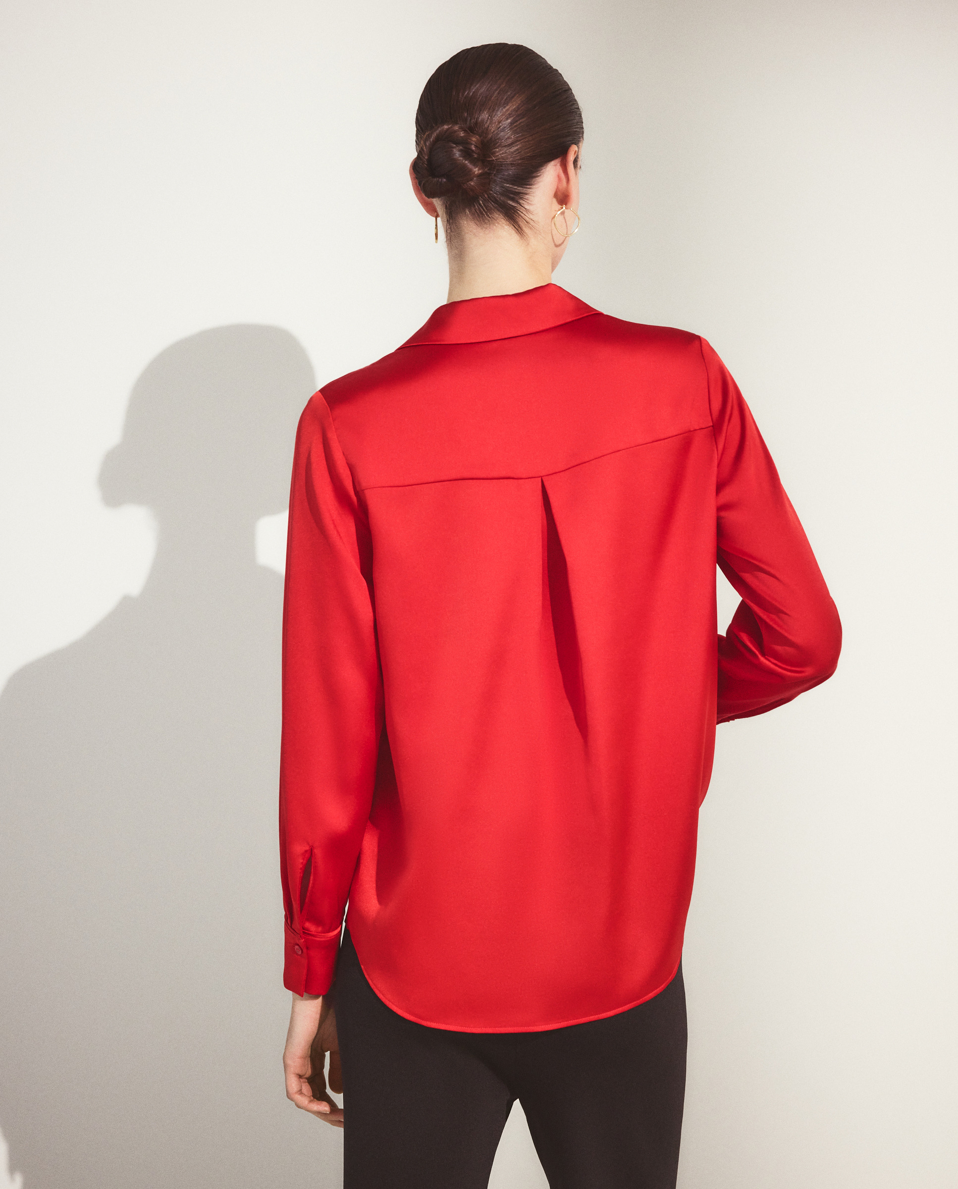 Blusa de Cetim Lisa com Manga Comprida 600 Vermelho-3