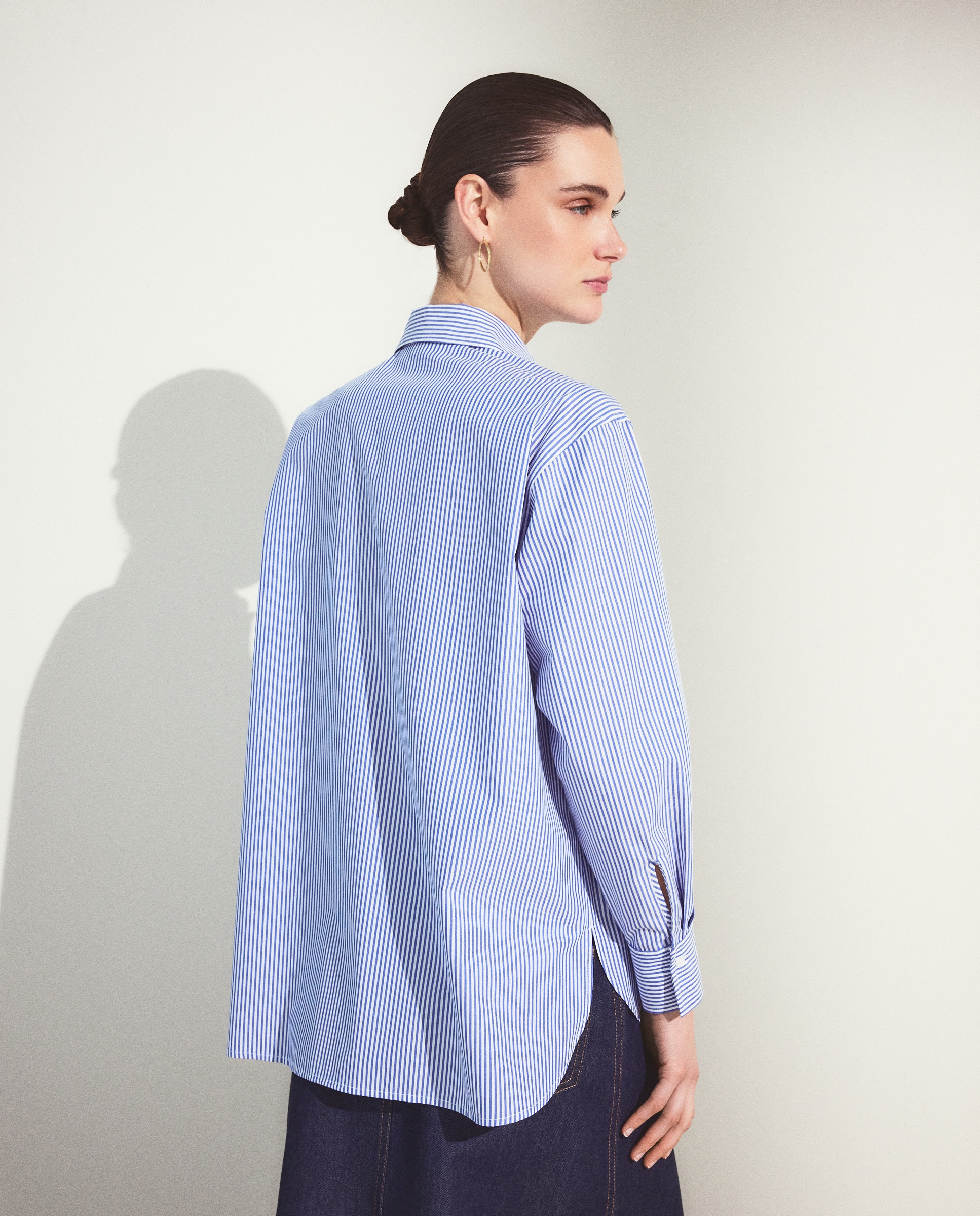 Blusa de Popelina com Manga Comprida Azul-3