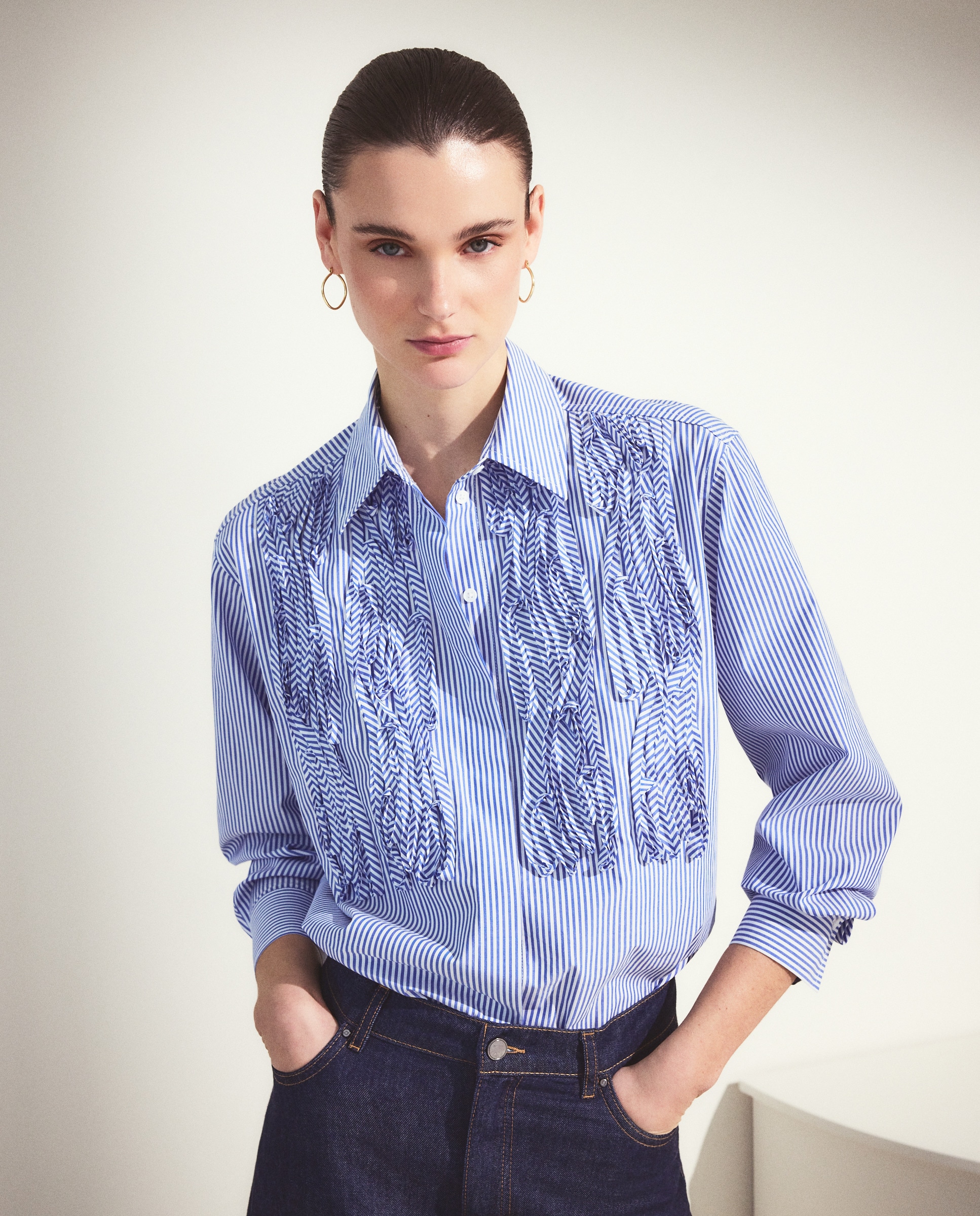 Blusa de Popelina com Manga Comprida Azul-1