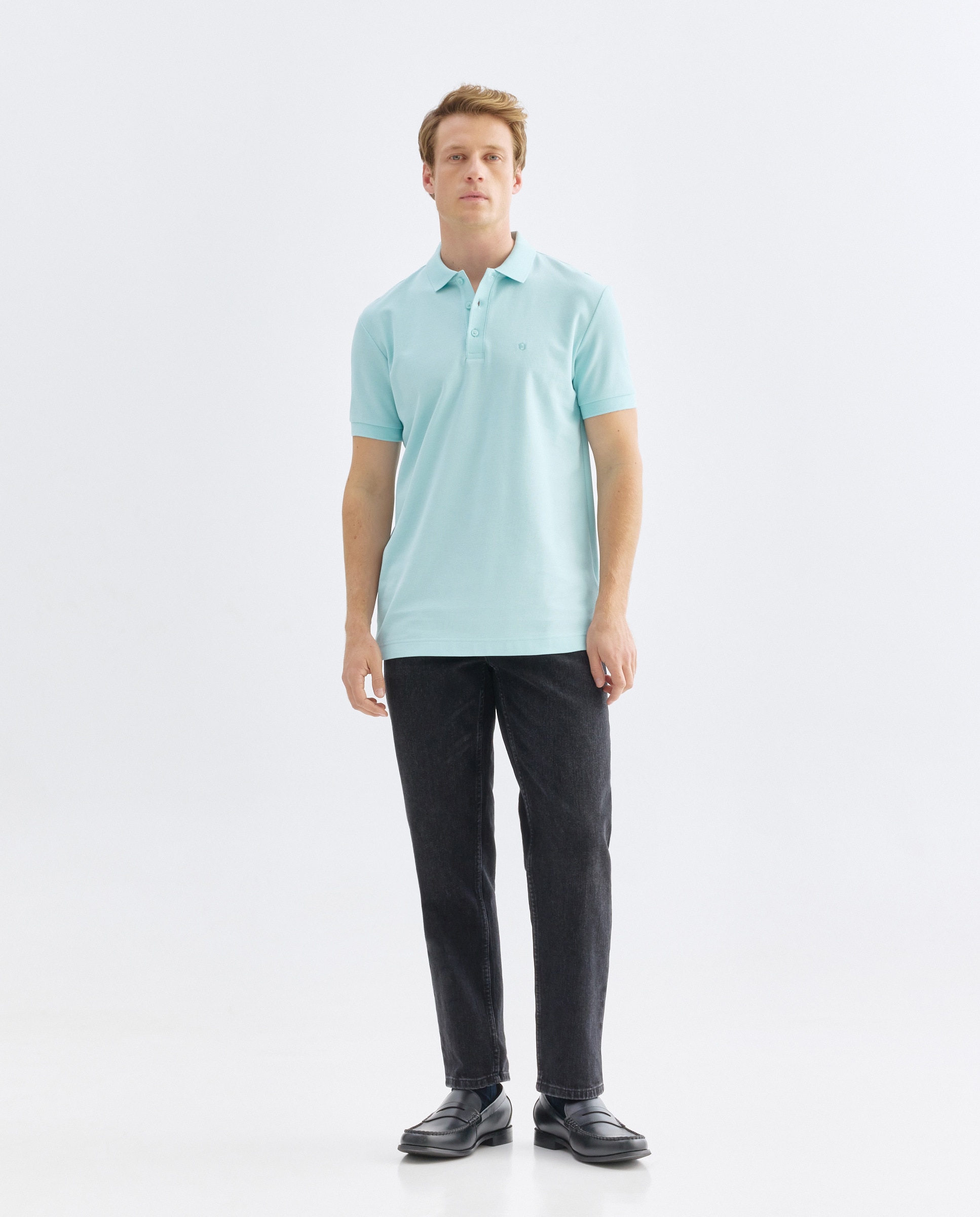 Polo de homem de manga curta Azul-2