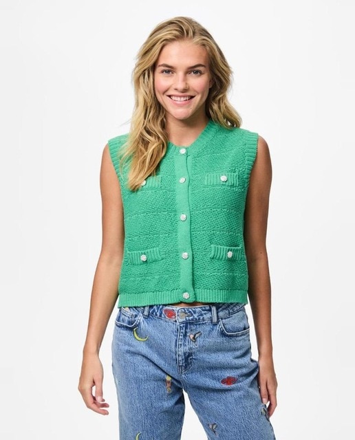 Imagen 0 de Chaleco de punto con botones de strass de mujer.