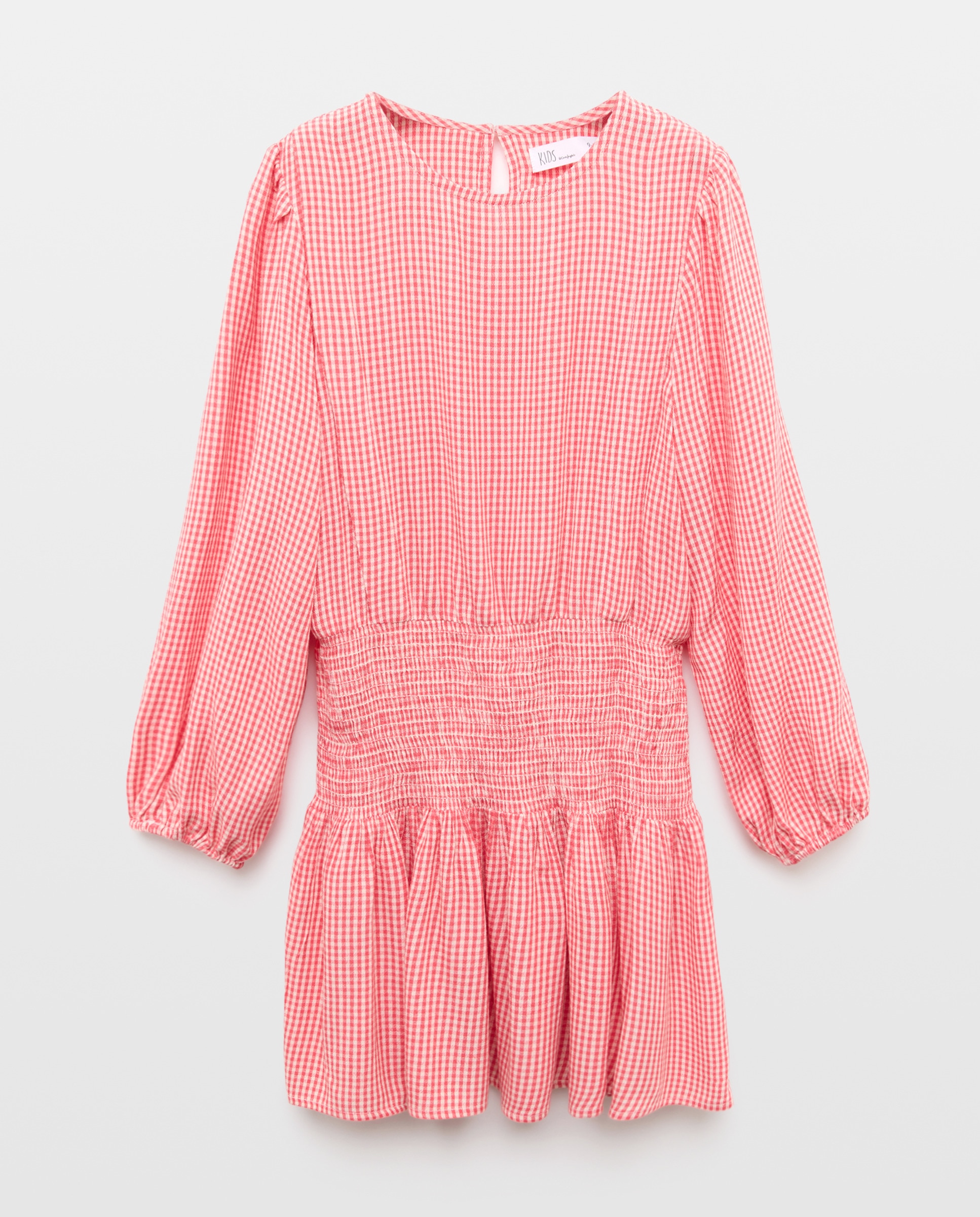 Vestido de Viscose com Manga Comprida, Smock na Cintura e Fantasia Vermelho-5