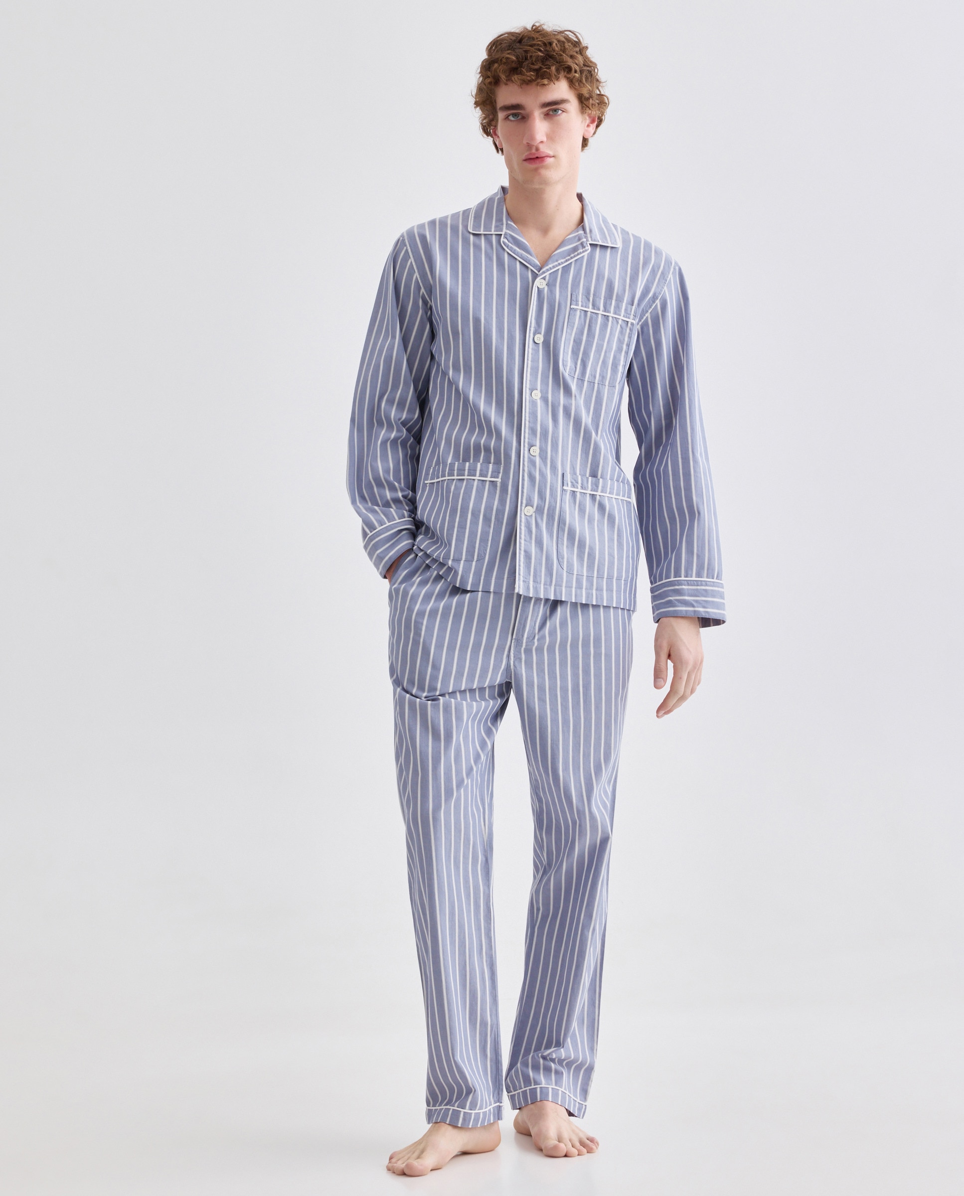 Pijama hombre algodón rayas Azul marino-1