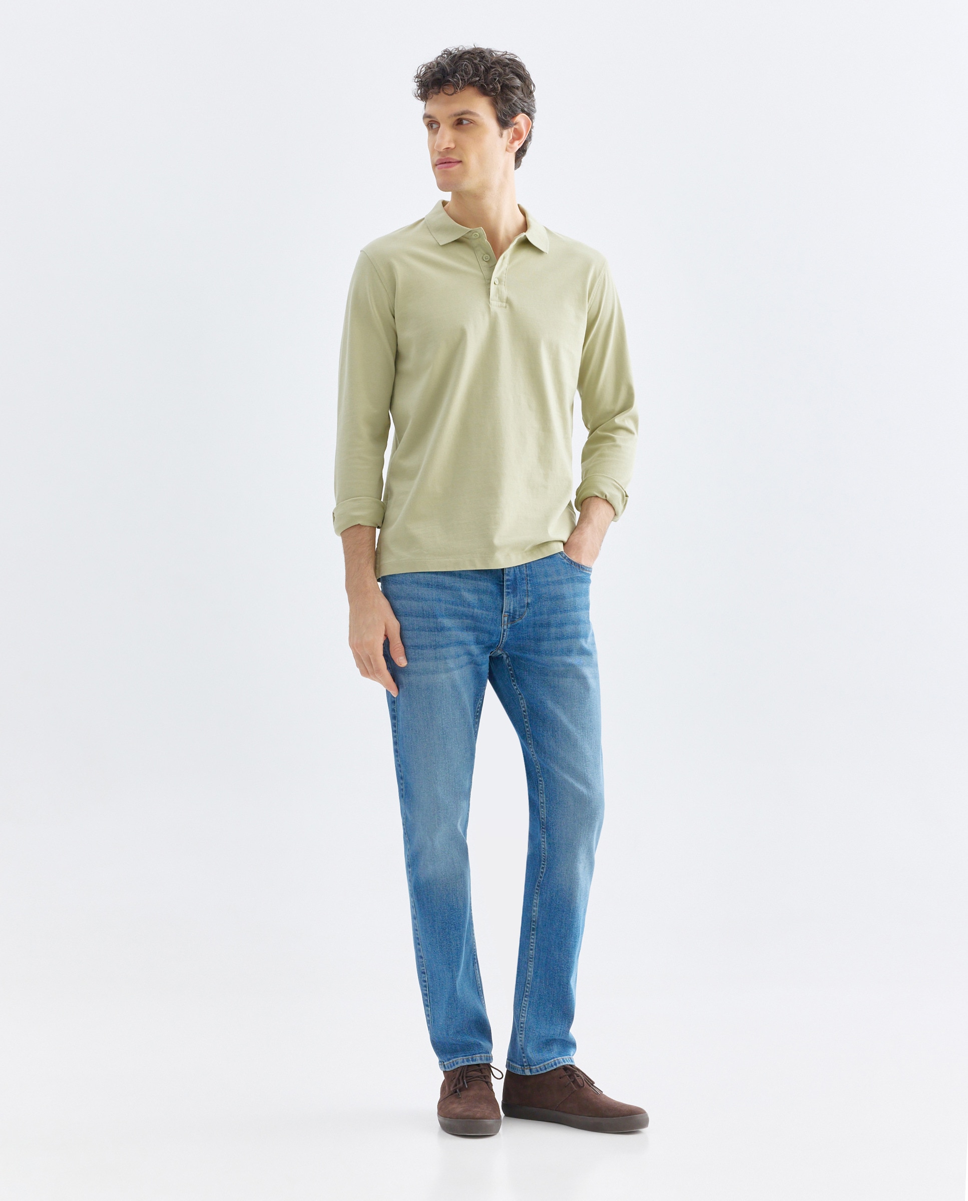 Polo de hombre liso jersey cuello rib 510 Verde claro-2