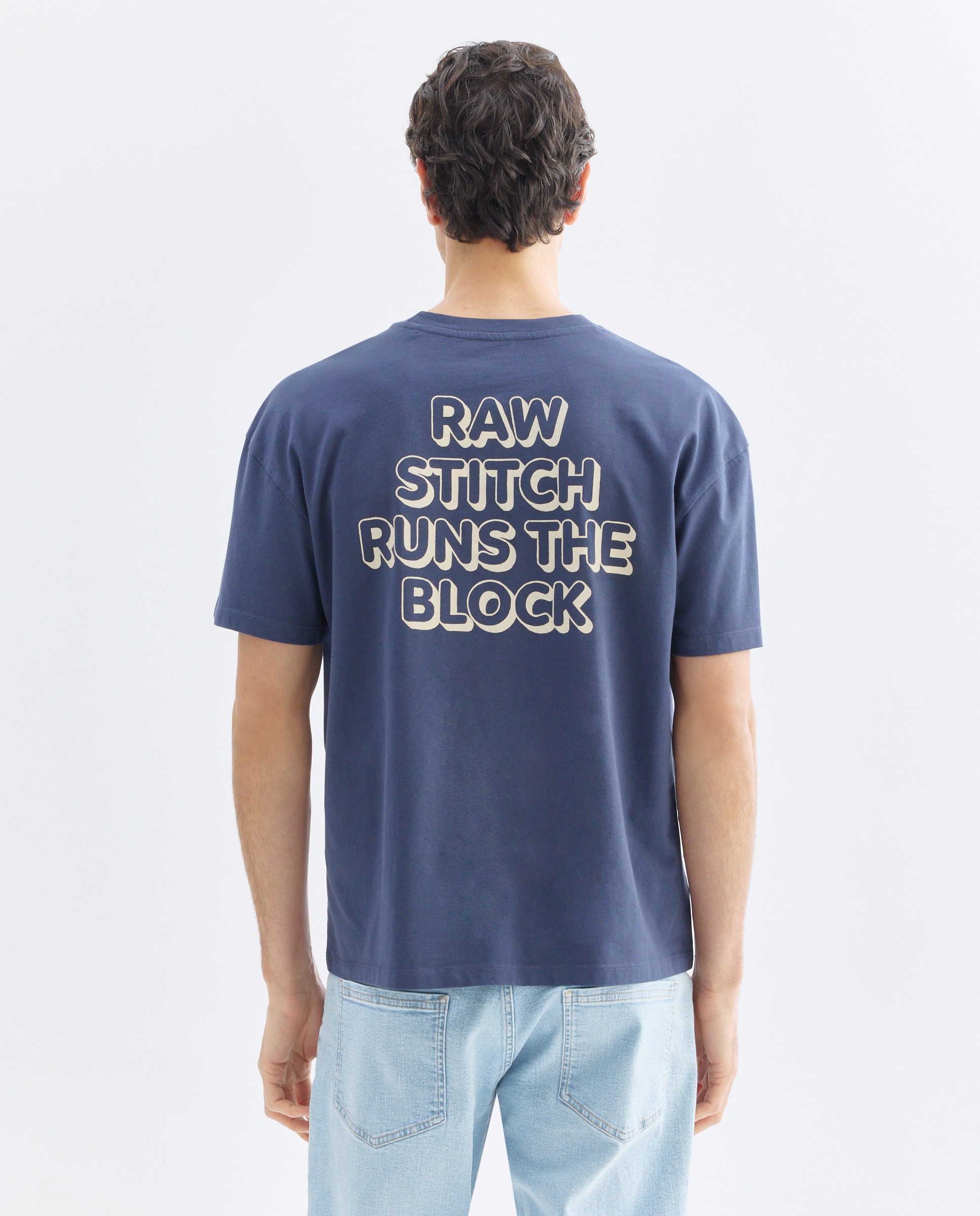 Camiseta de hombre manga corta RAW STITCH Azul marino-3