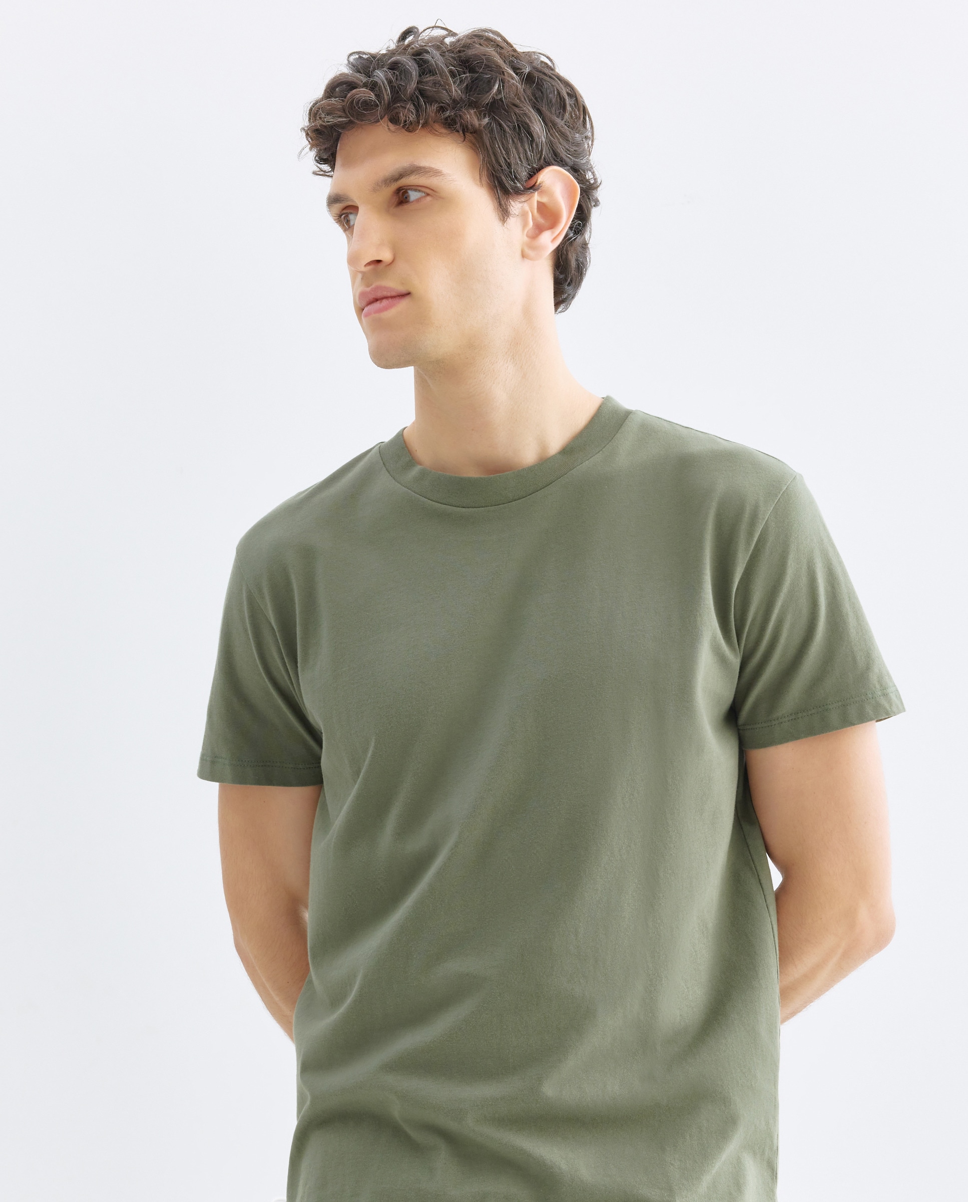 Camiseta de hombre manga corta cuello caja lisa 520 Kaki-4