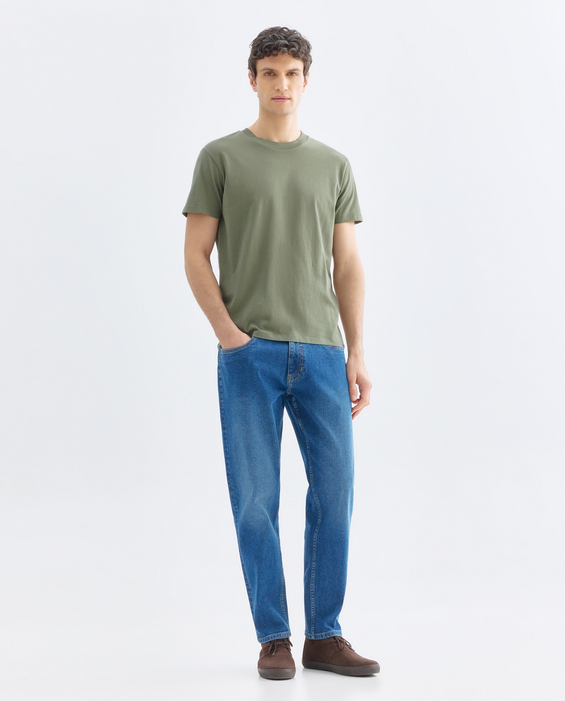 Camiseta de hombre manga corta cuello caja lisa 520 Kaki-2