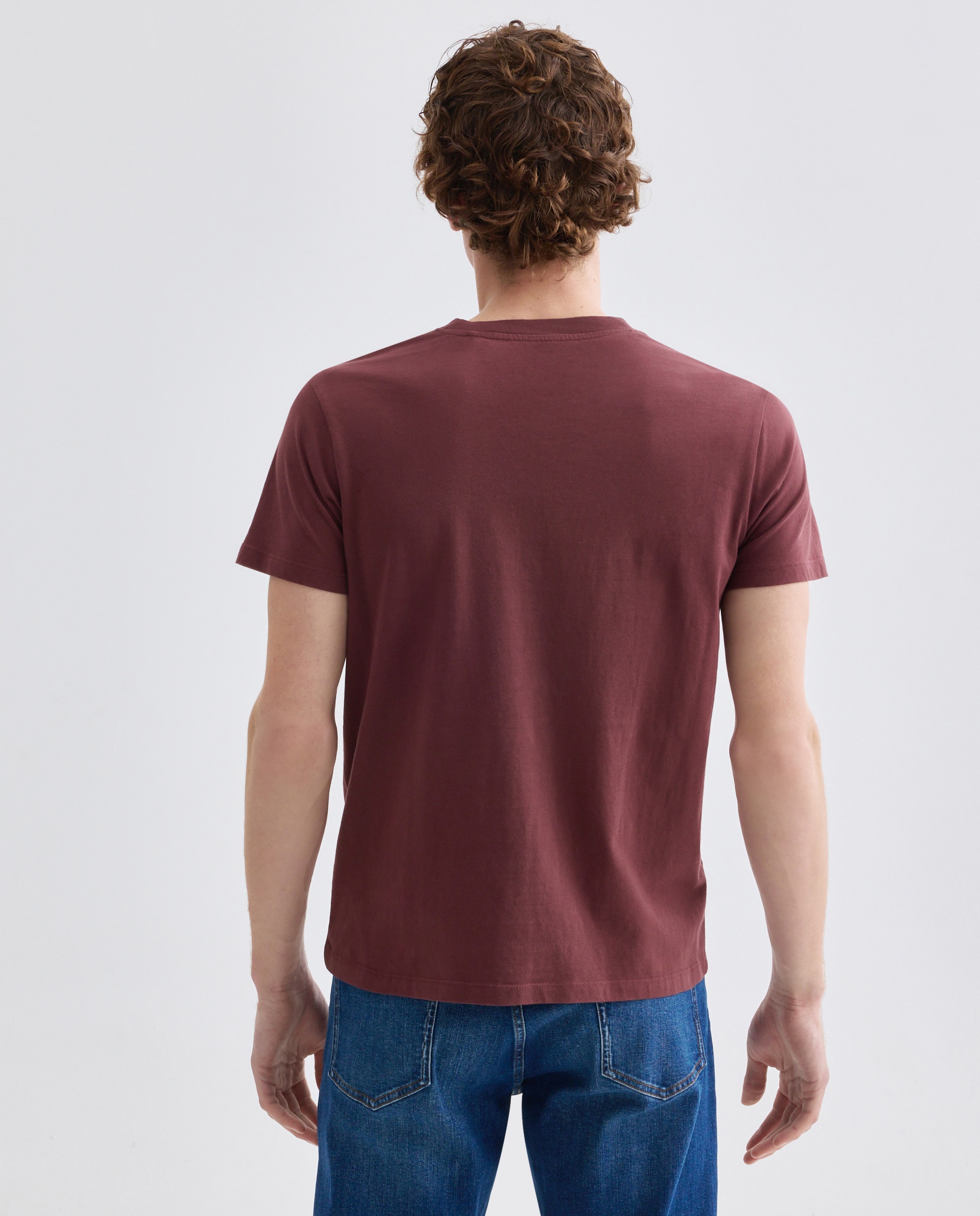 Camiseta de hombre manga corta cuello caja lisa Burdeos-3