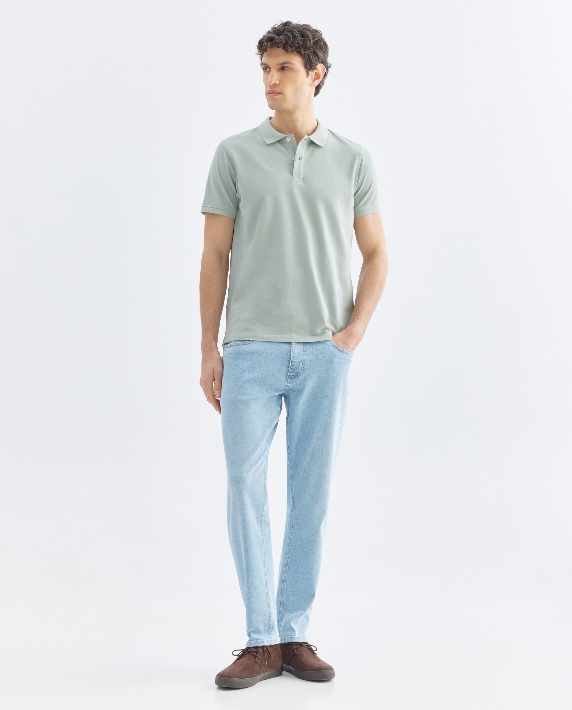 Polo de hombre manga corta pique liso 510 Verde claro-2