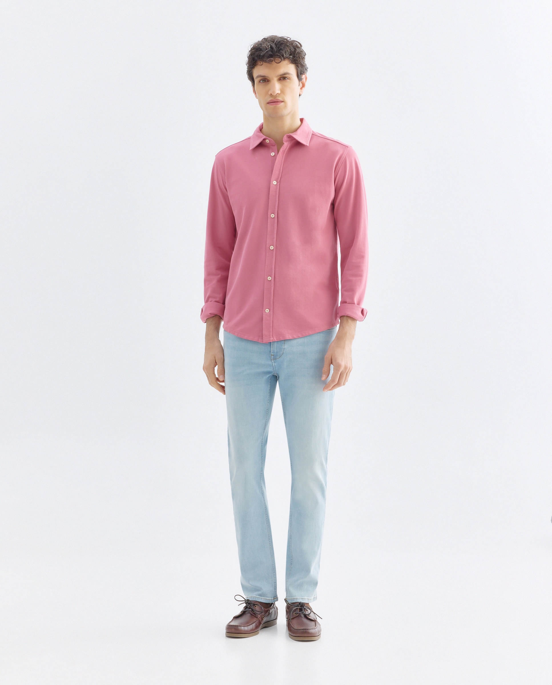 Camisa sport hombre pique lisa 230 Rosa oscuro-2