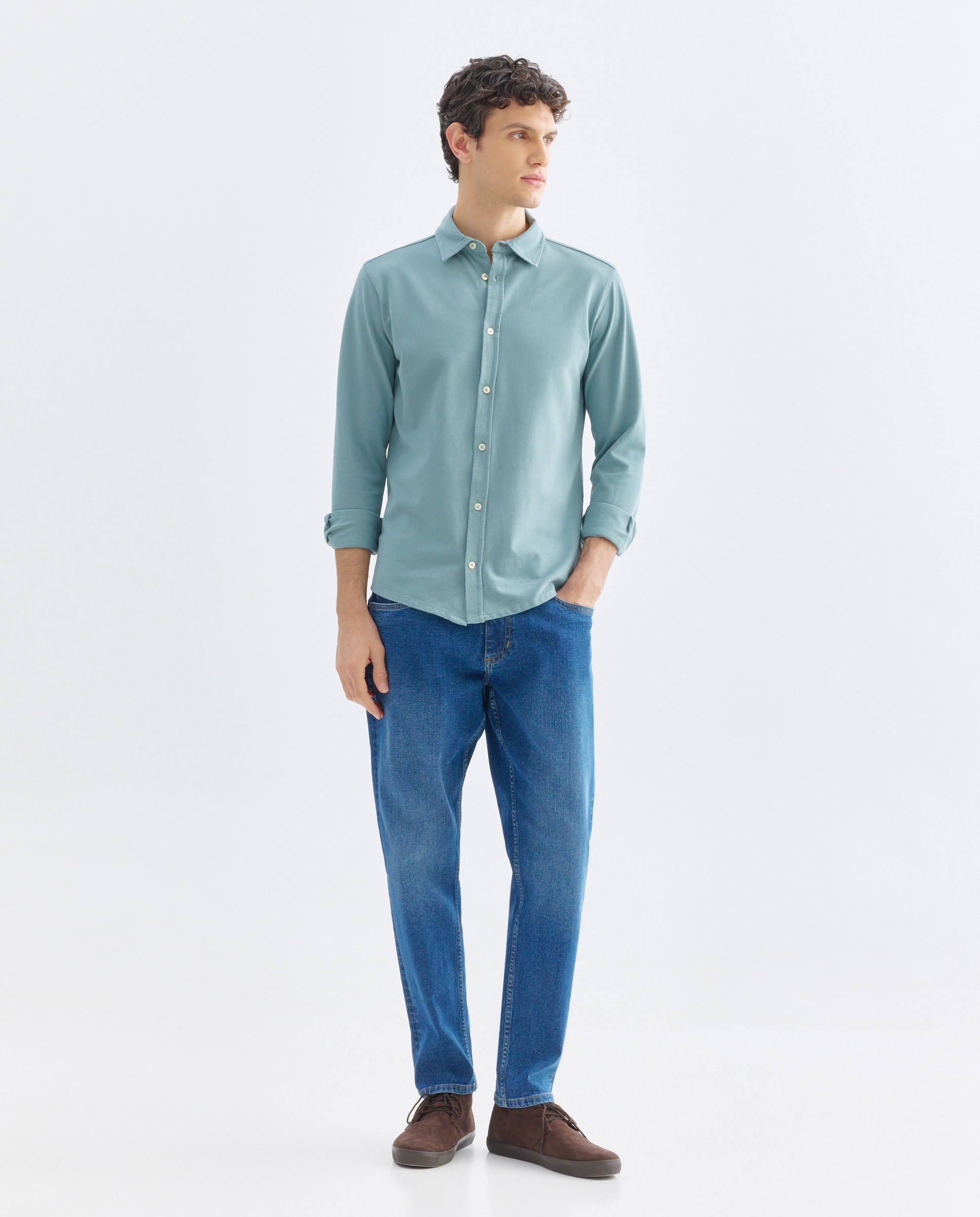 Camisa sport hombre pique lisa Verde Pato-2