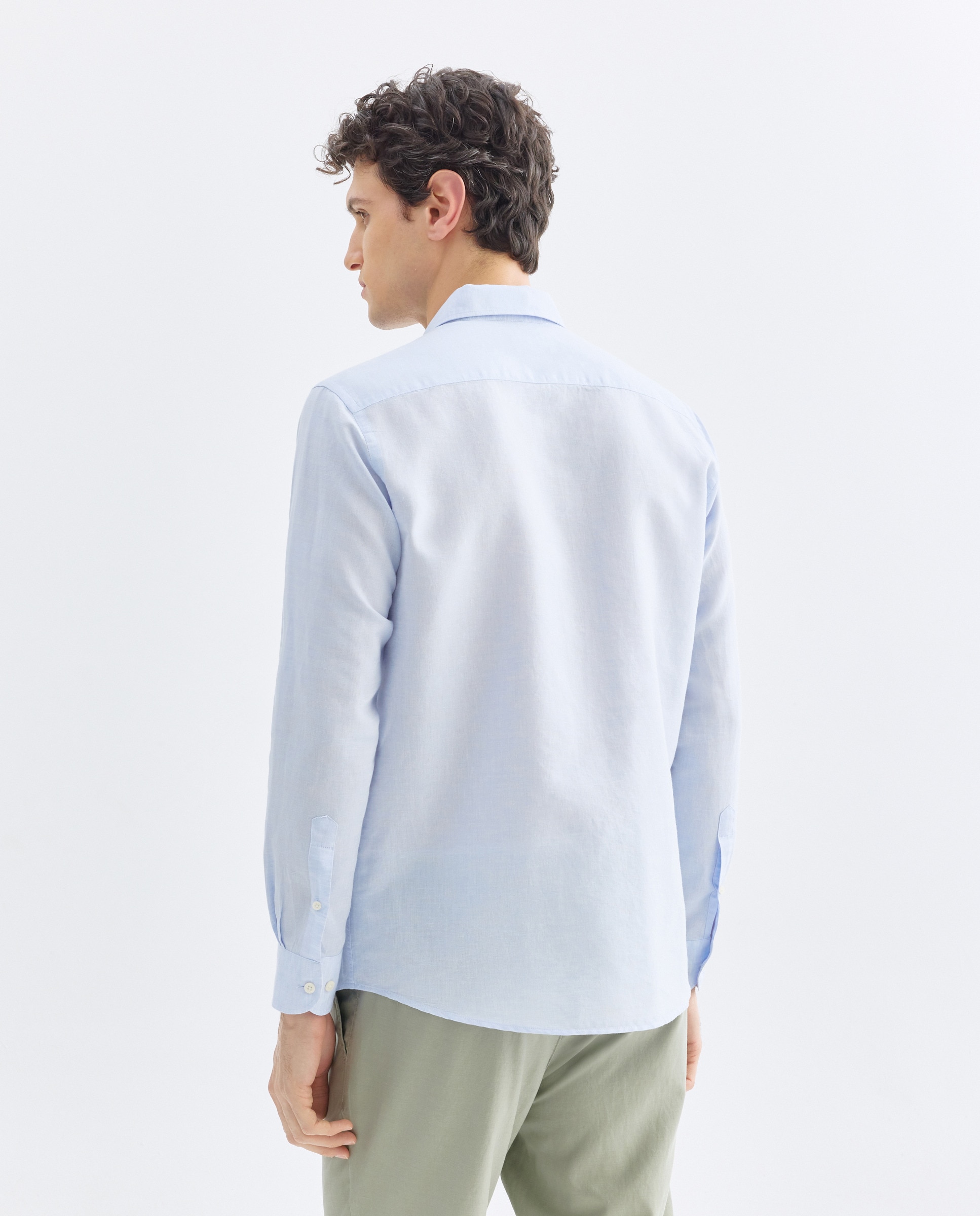 Camisa sport hombre lino y algodón lisa 410 Azul claro-3