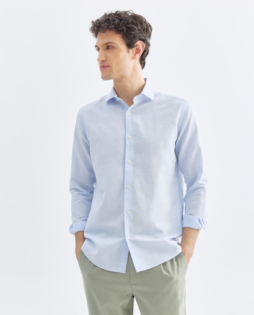 Imagen 0 de Camisa sport hombre lino y algodón lisa