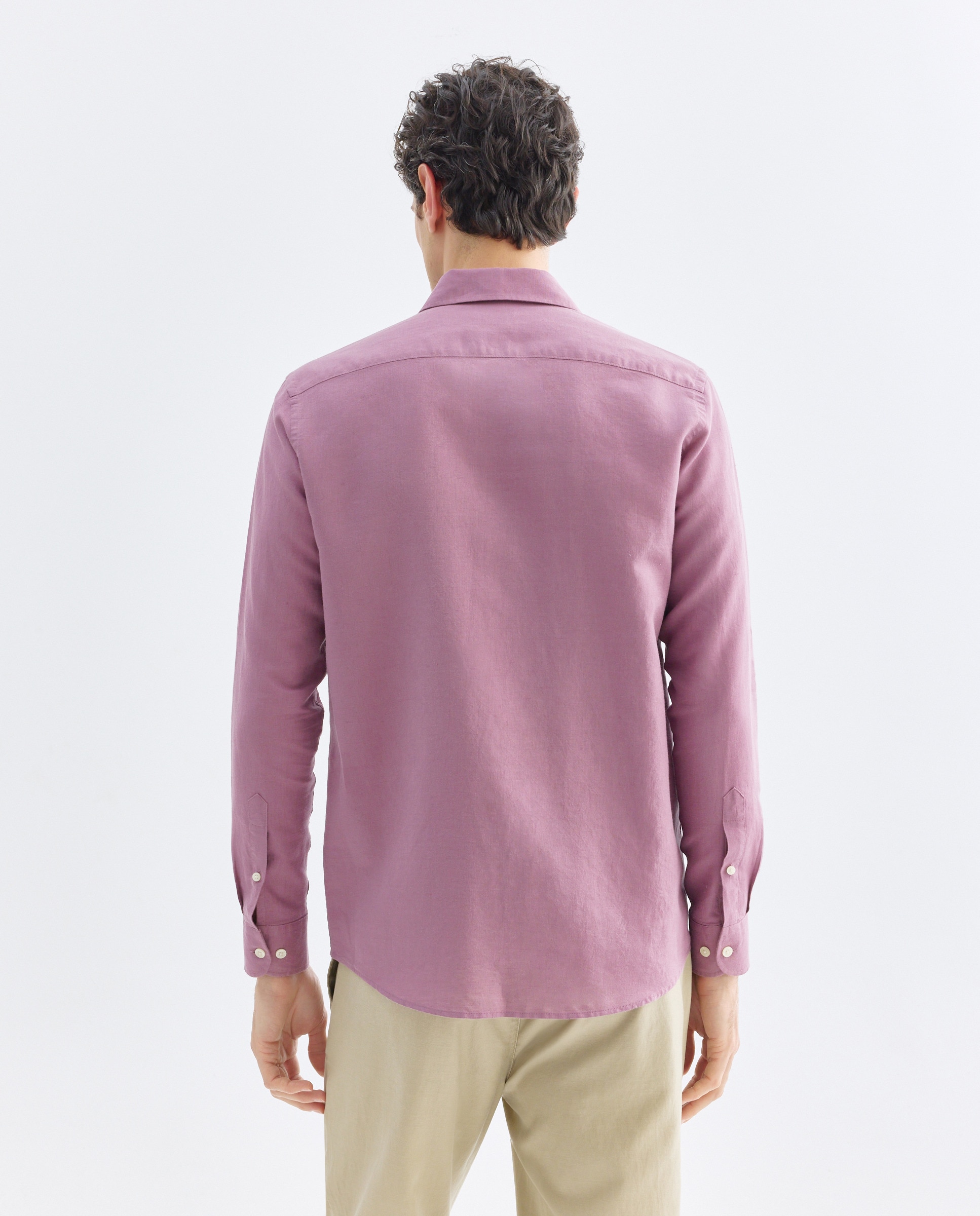 Camisa sport hombre lino y algodón lisa 282 Malva-3