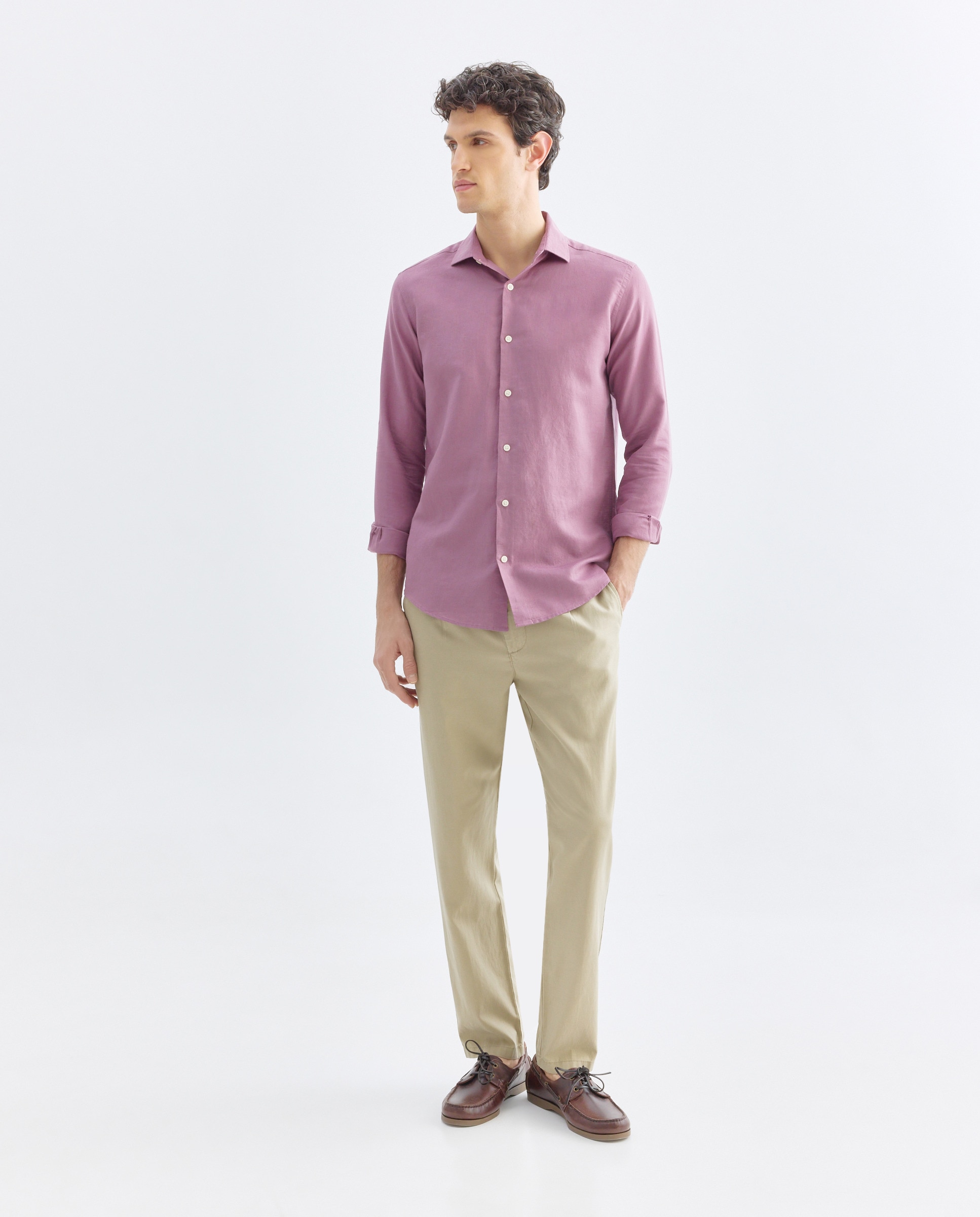 Camisa sport hombre lino y algodón lisa 282 Malva-2
