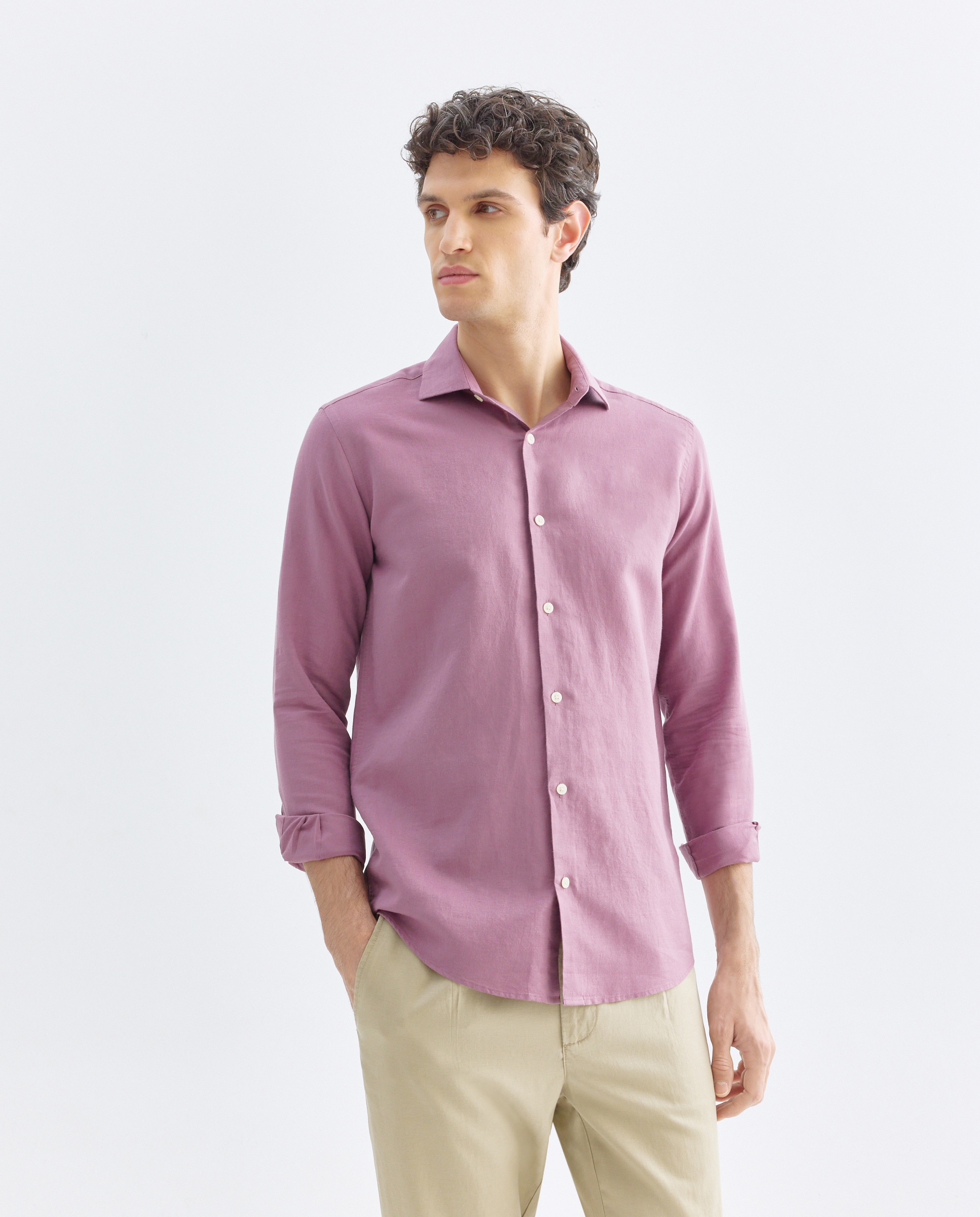 Camisa sport hombre lino y algodón lisa 282 Malva-1