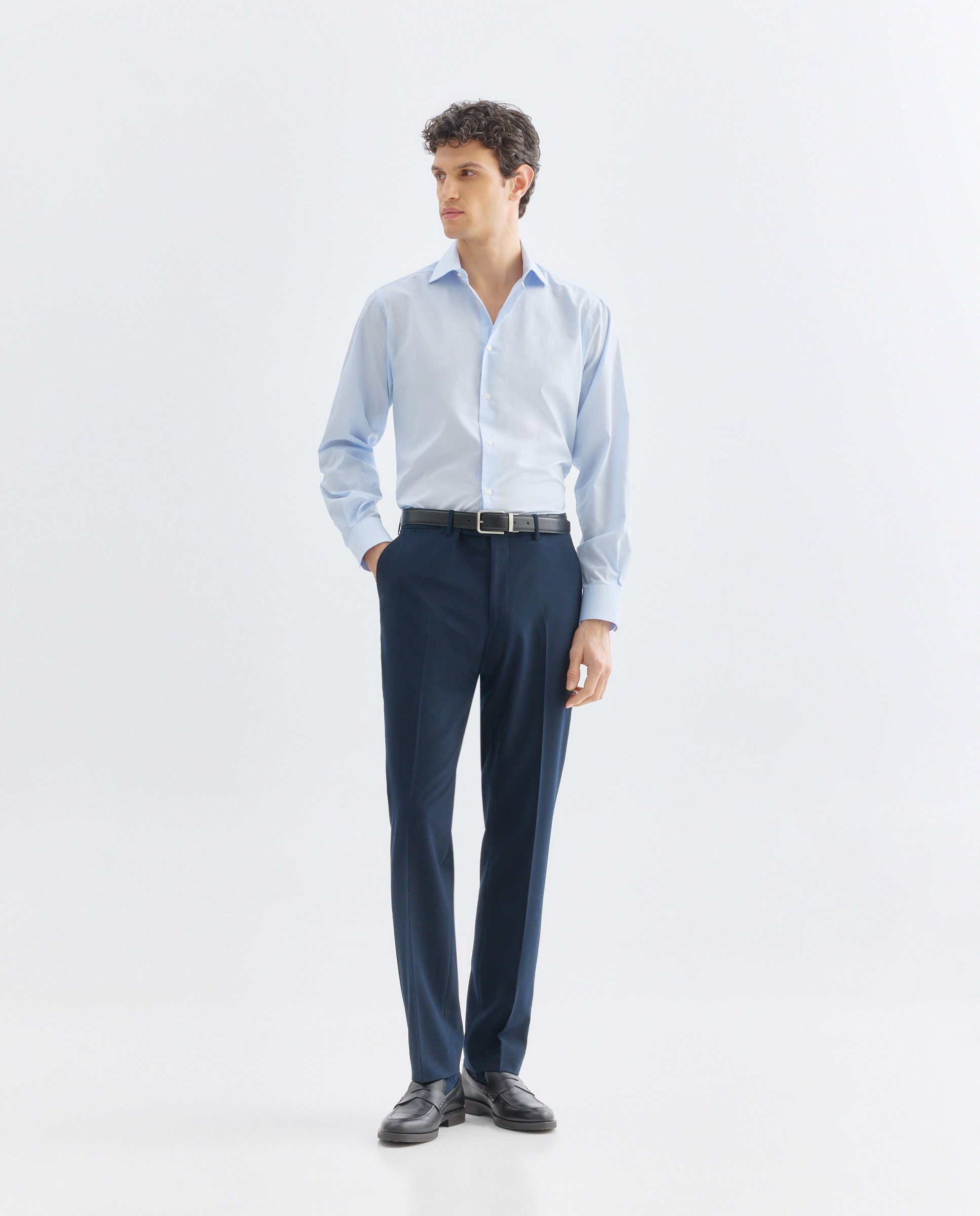 Camisa vestir hombre mini cuadro classic fit 410 Azul claro-2