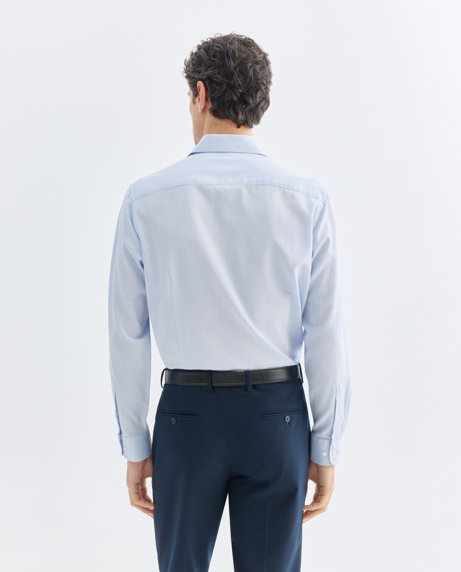 Camisa vestir hombre rayas slim fit 410 Azul claro-3