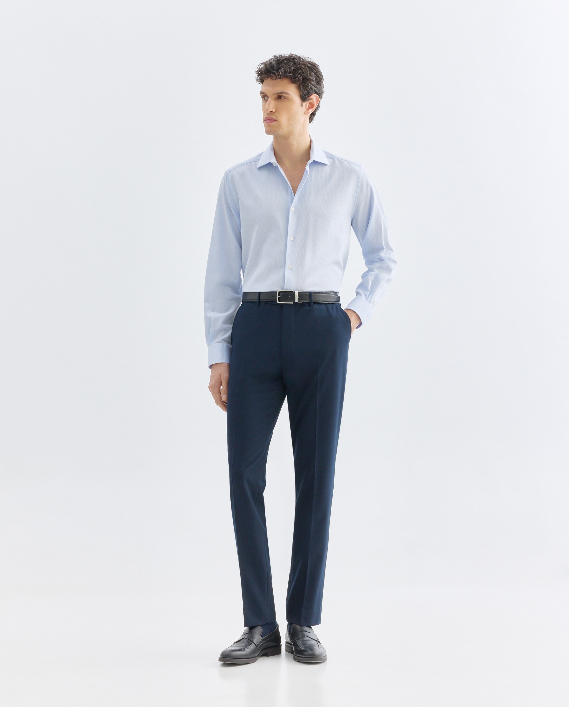 Camisa vestir hombre rayas slim fit 410 Azul claro-2