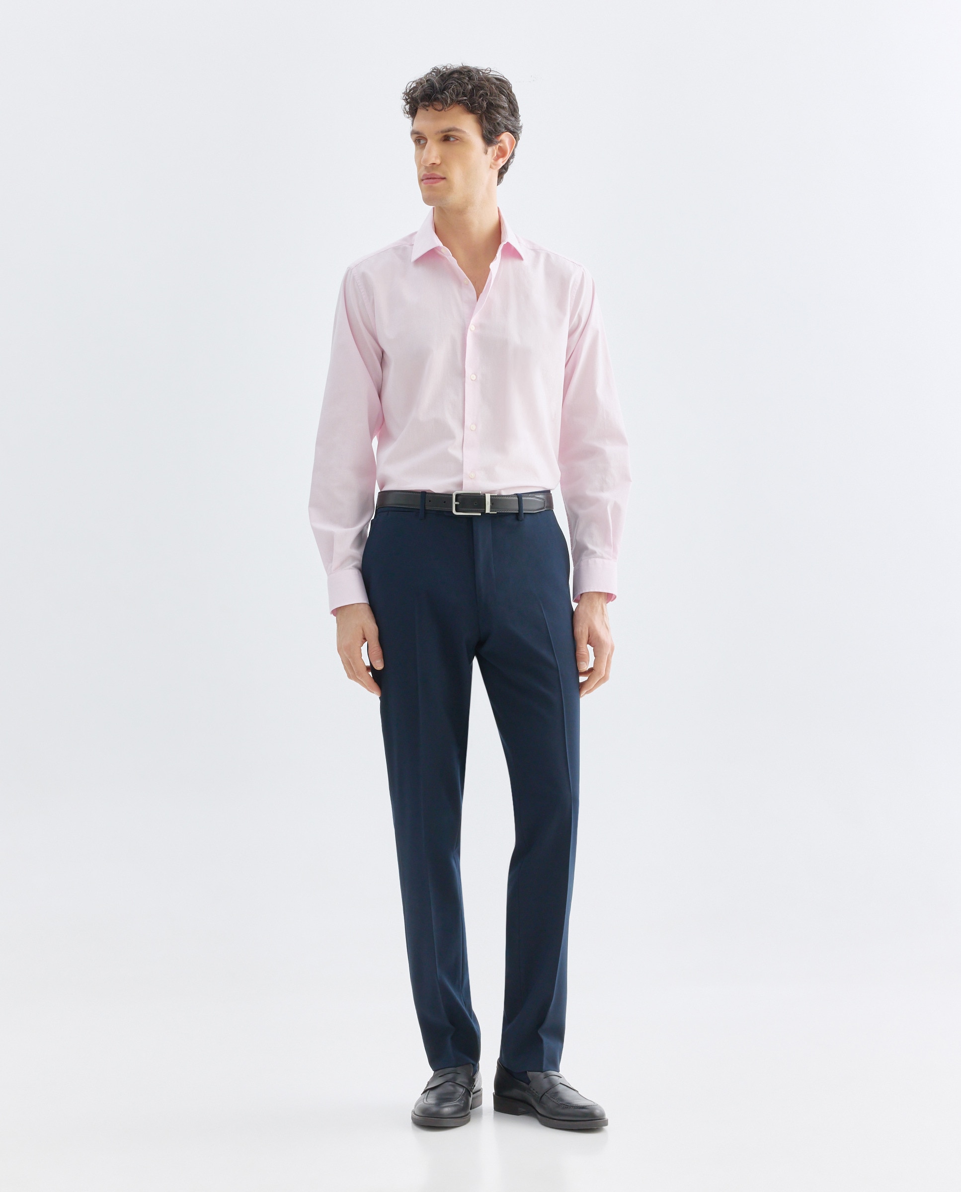 Camisa vestir hombre lisa slim fit Rosa claro-2