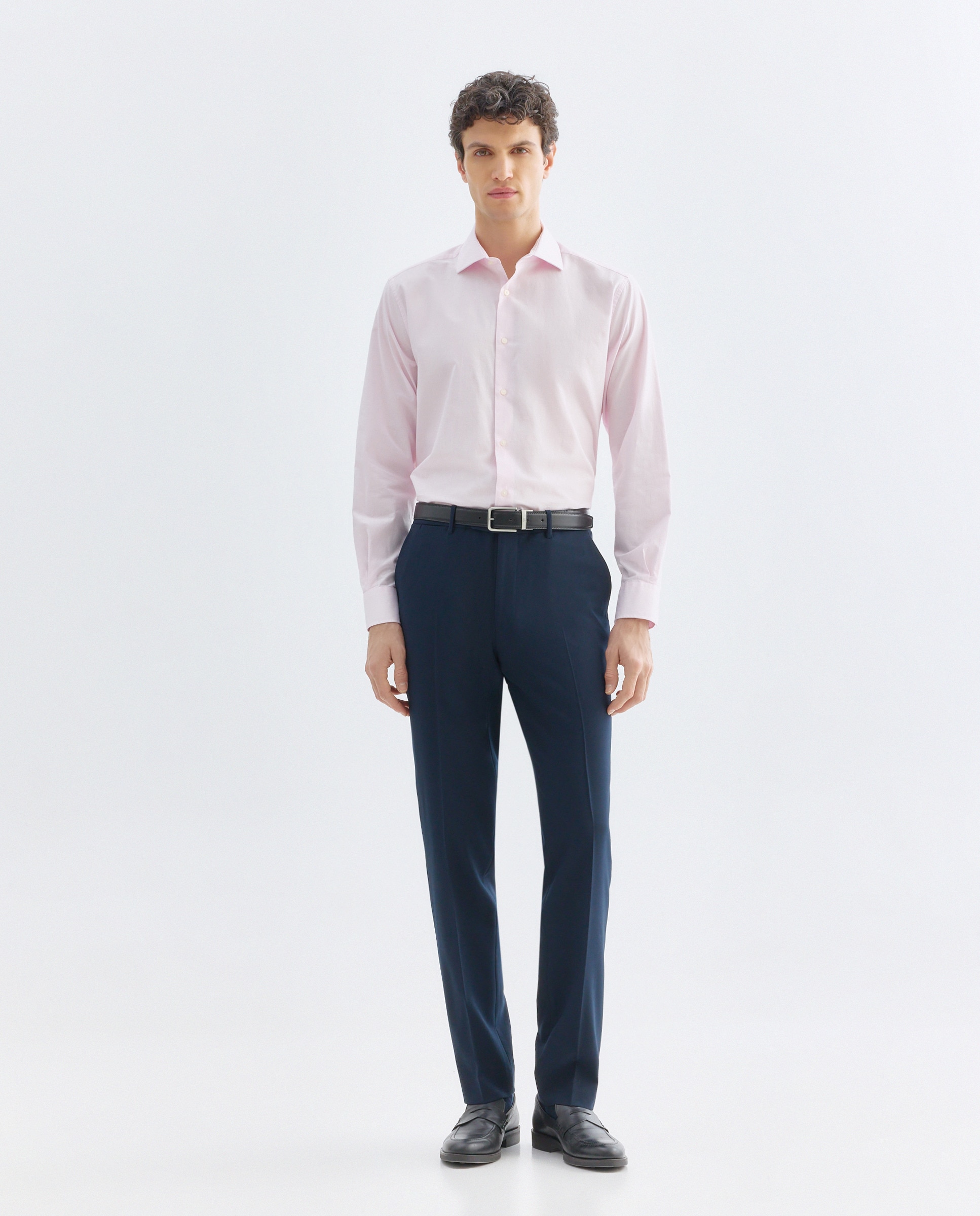 Camisa vestir hombre rayas slim fit Rosa claro-2