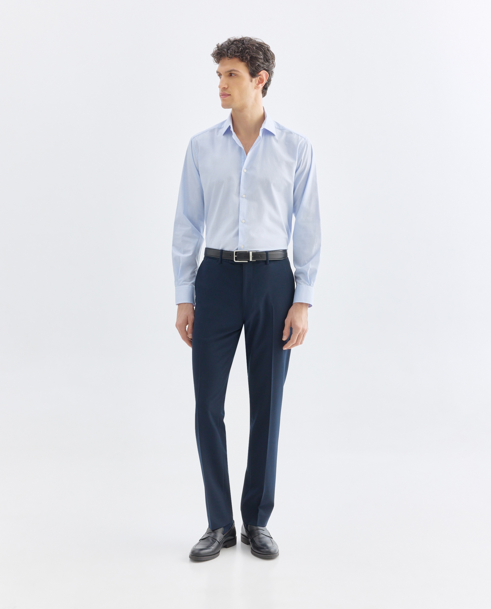 Camisa vestir hombre lisa slim fit 410 Azul claro-2