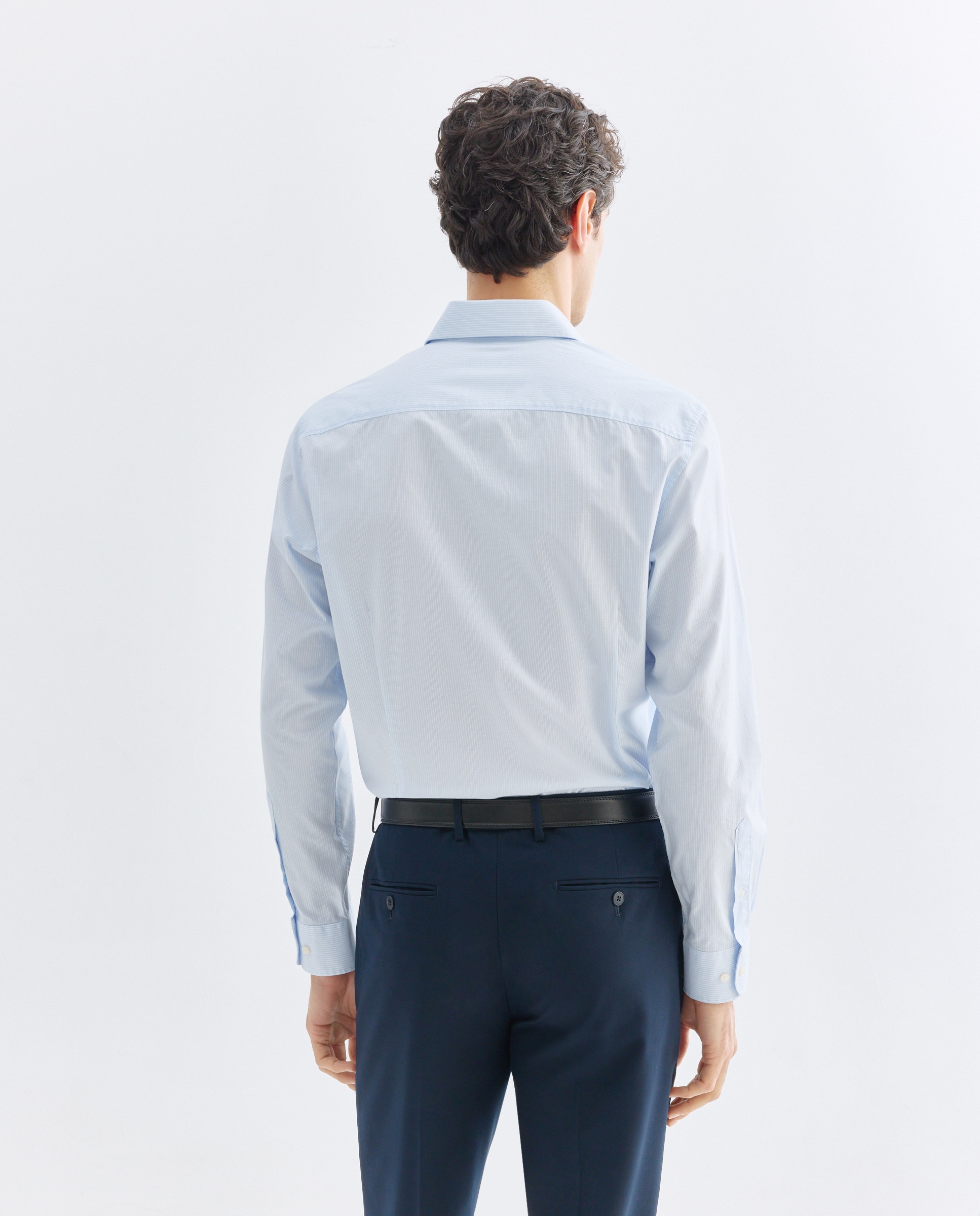Camisa vestir hombre rayas slim fit 410 Azul claro-3