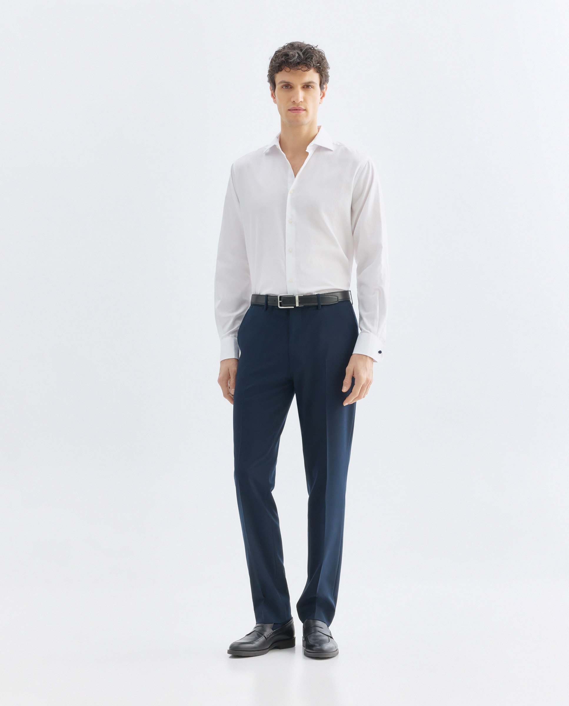 Camisa vestir hombre tejido con estructura puño gemelos regular fit Blanco-2
