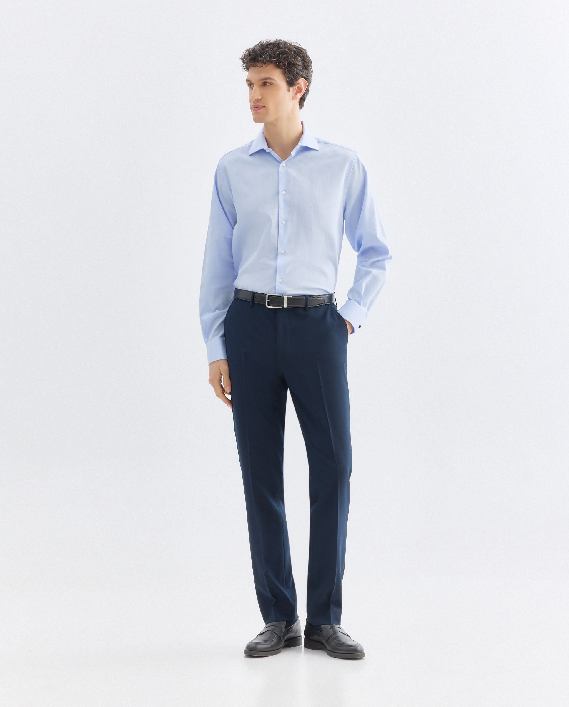 Camisa vestir hombre estructura con gemelos regular fit 410 Azul claro-2