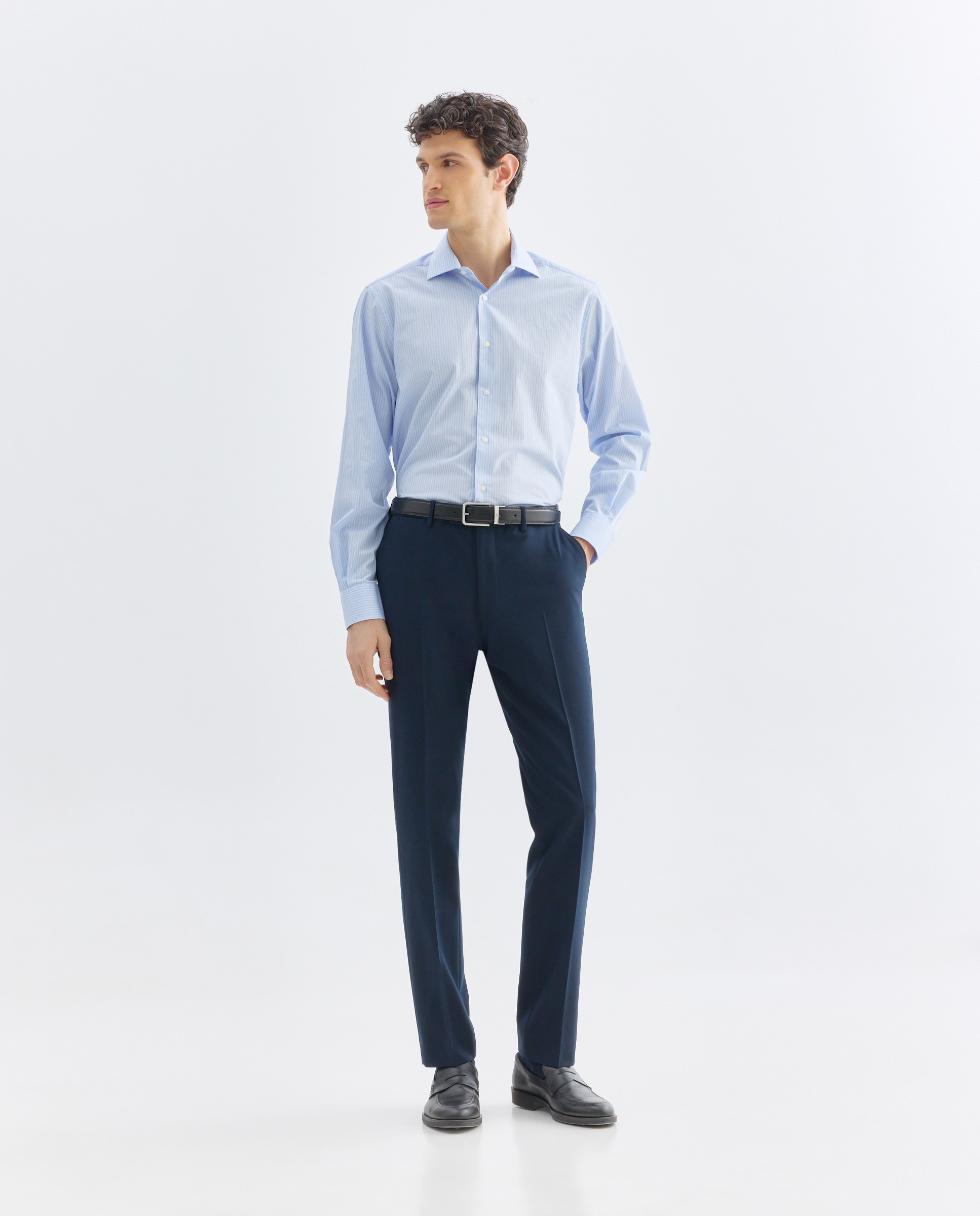 Camisa vestir hombre rayas regular fit 410 Azul claro-2