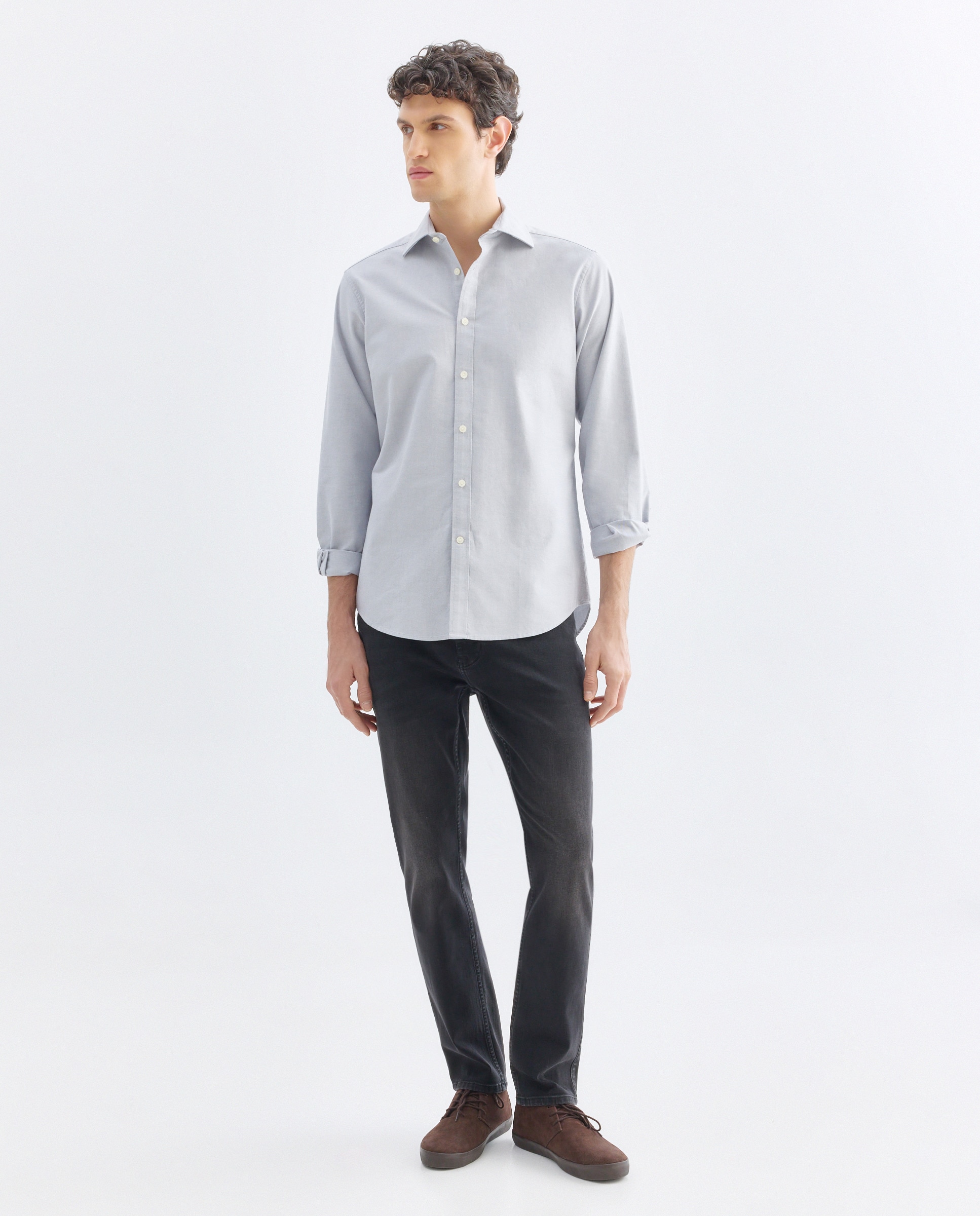 Camisa sport hombre oxford lisa Azul marino-2
