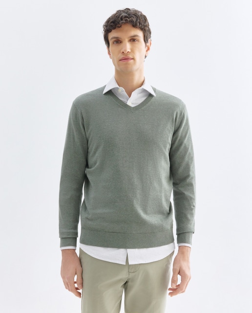 Imagen 0 de Jersey de hombre cuello pico liso algodón 100%