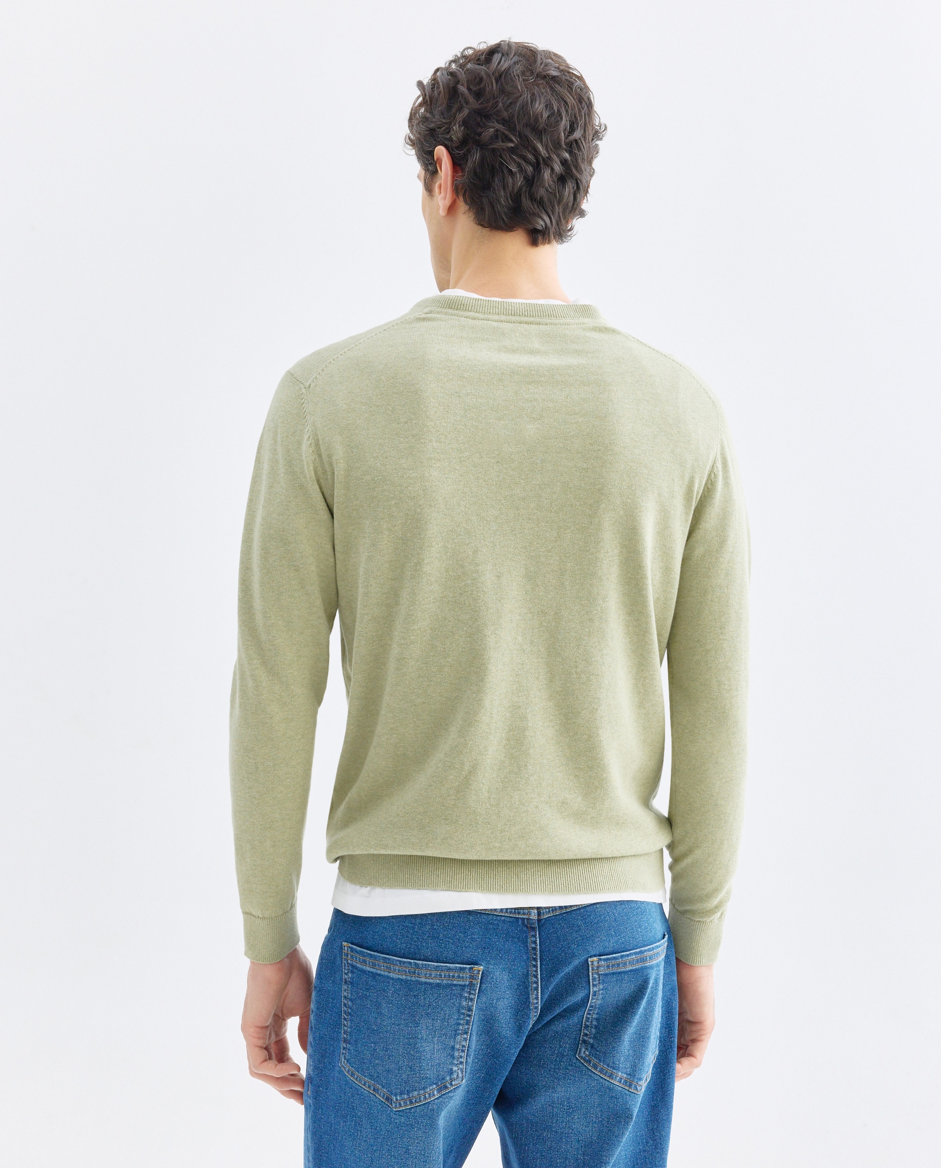 Jersey de hombre cuello pico liso algodón 100% 510 Verde claro-3