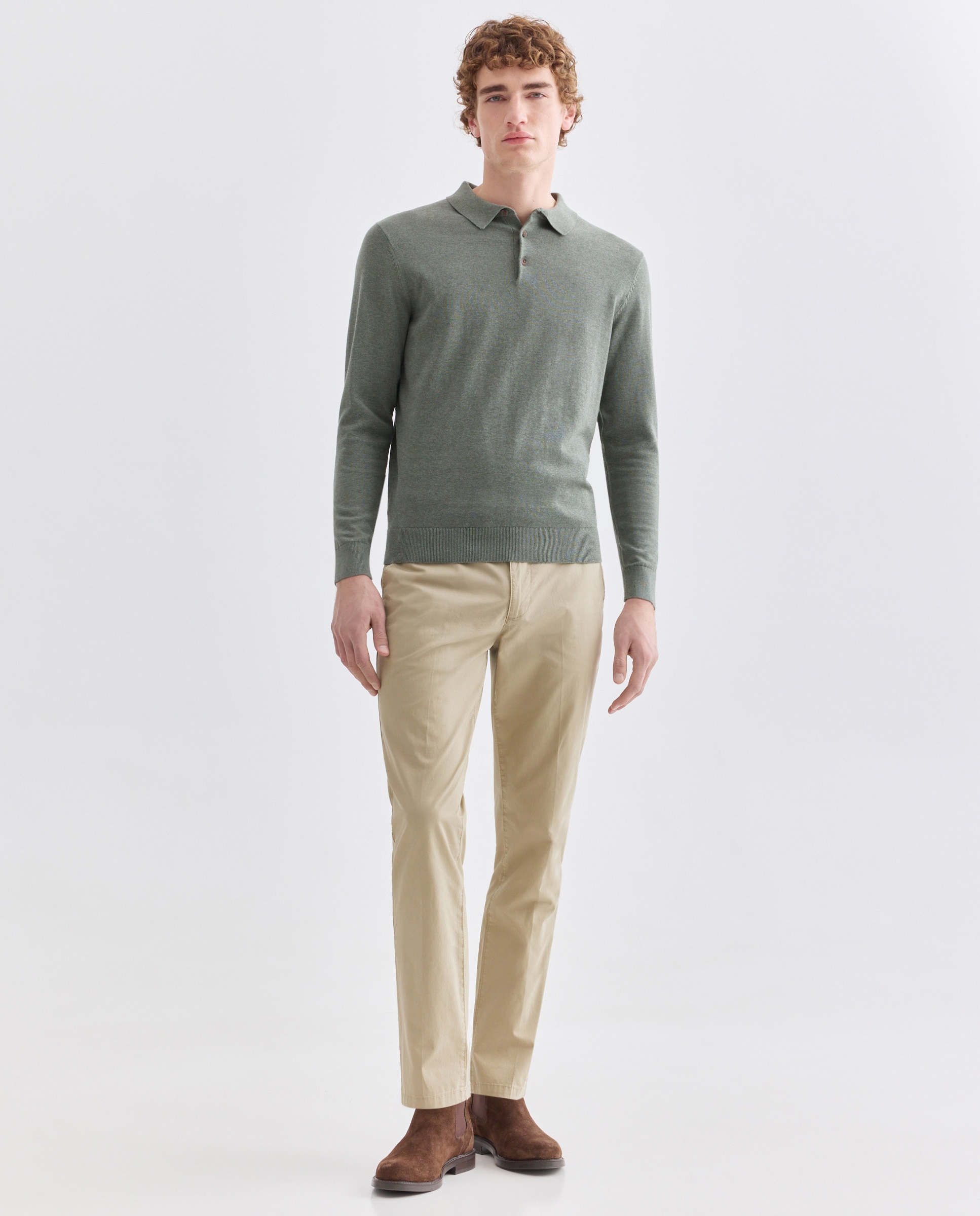 Jersey de hombre cuello polo liso algodón 100% Verde-3