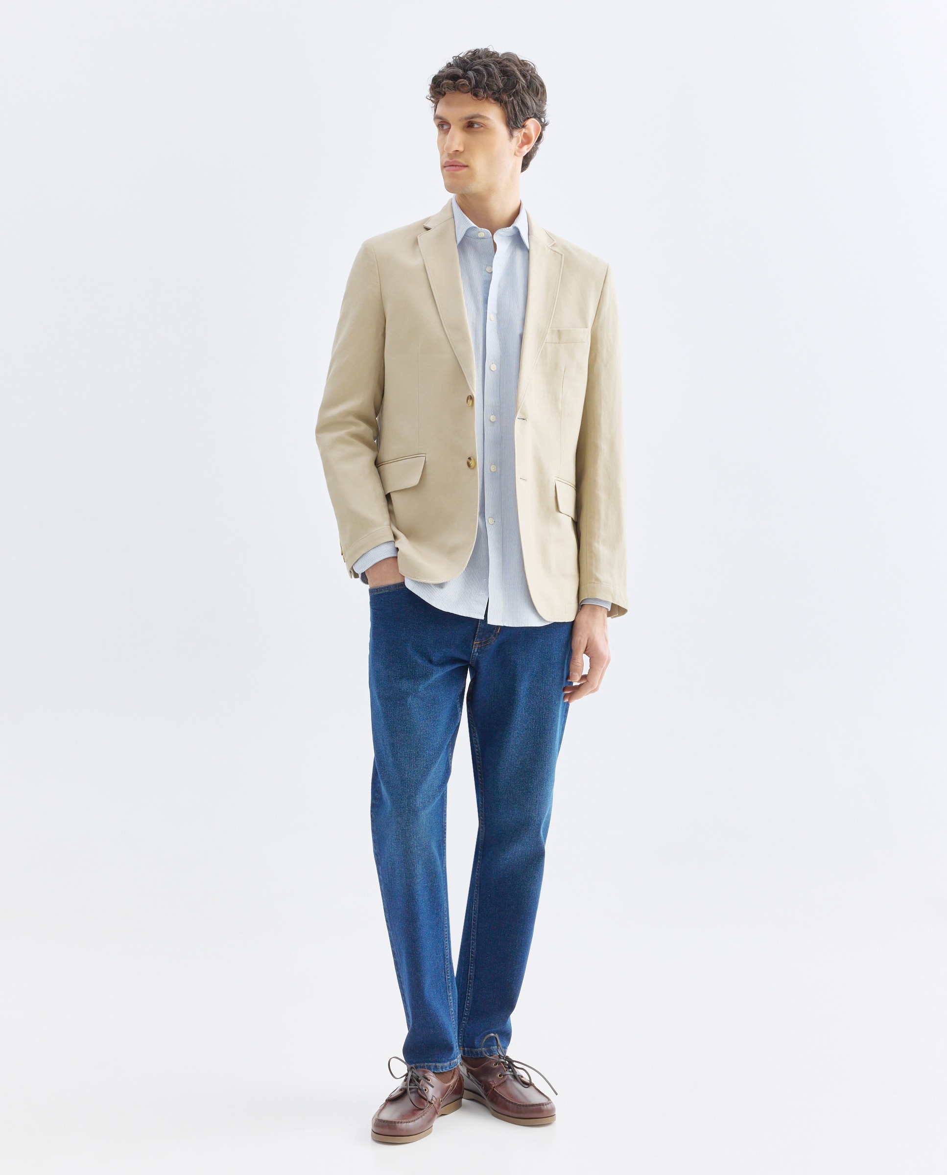 Chaqueta de hombre con lino lisa Beige-2